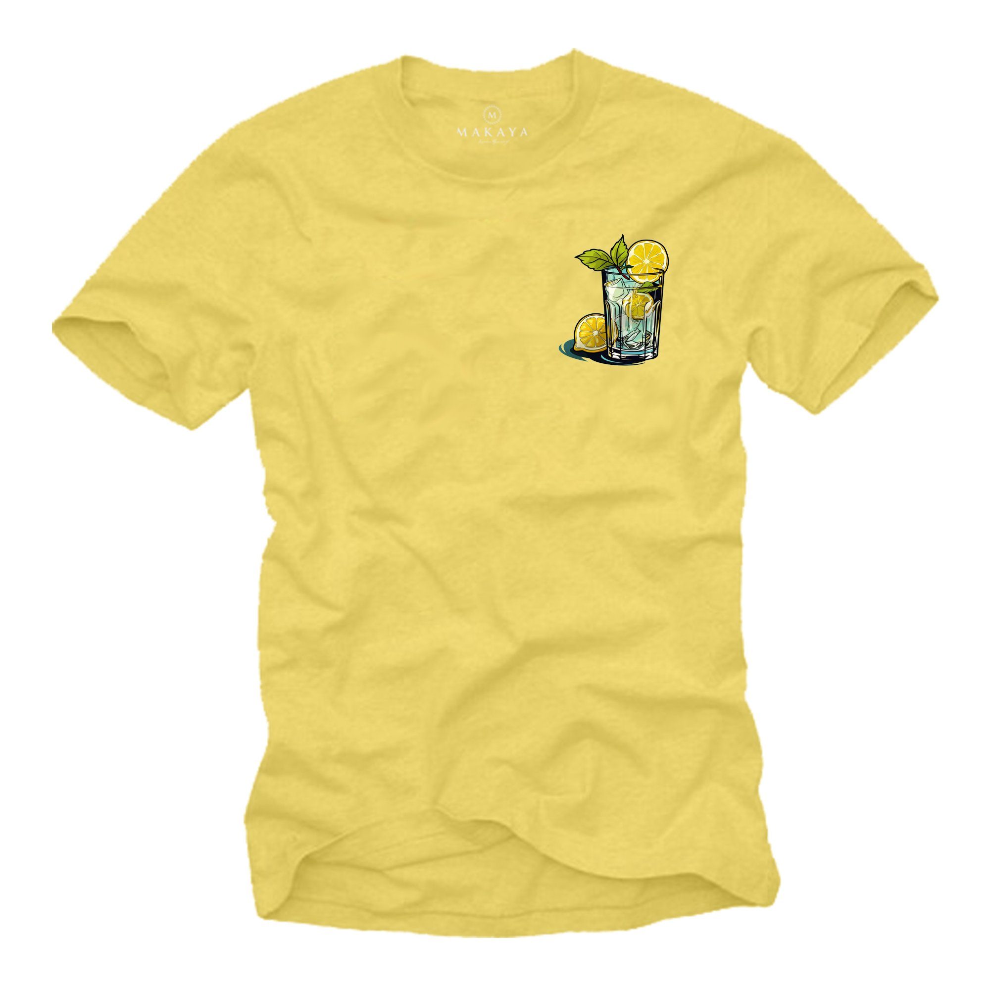 Herren Gläser Gin Baumwolle MAKAYA T-Shirt Motiv Aufdruck Tonic Sommer Gelb Print