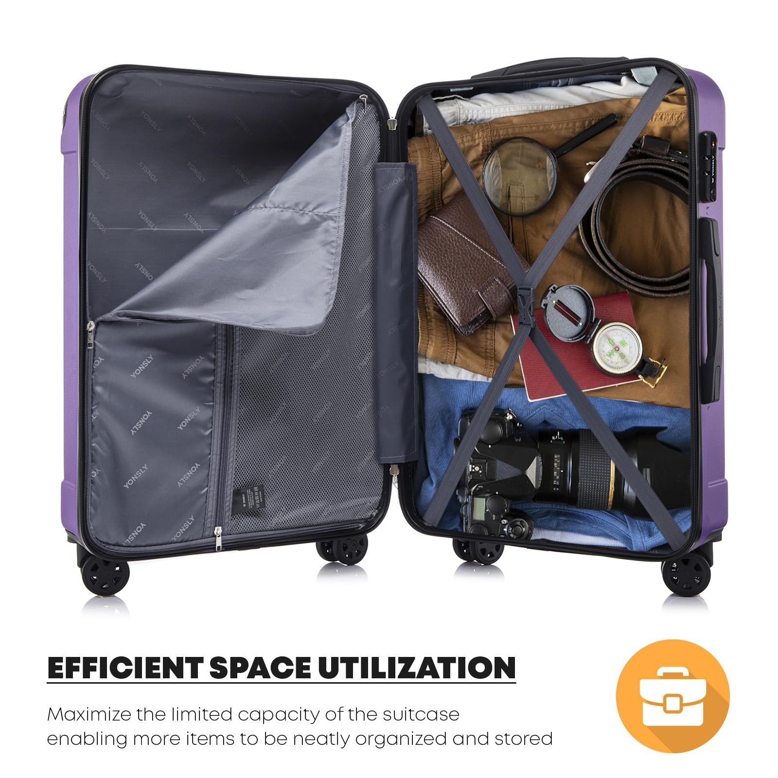 YONSLY Hartschalen-Trolley Premium Hartschalen-Reisekoffer Trolley Kabinenkoffer, 4 Rollen, TSA-Schloss, YKK-Reißverschluss, austauschbare Rollen & Griffe