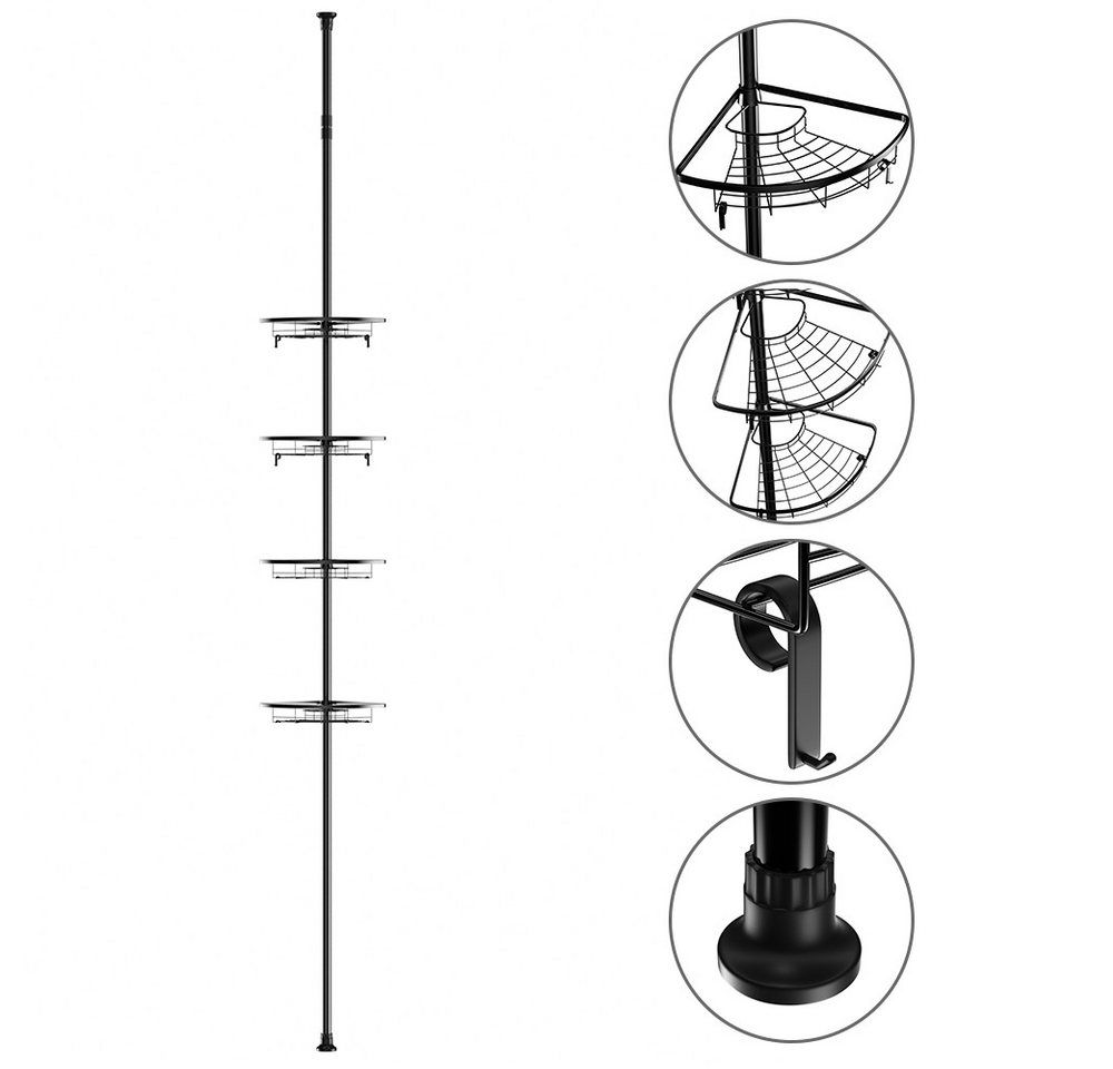 JEOBEST Duschablage Teleskop Duschregal Eckregal, Edelstahl rostfrei mit 4 Ablagen, Höhenverstellbar von 105-300 cm