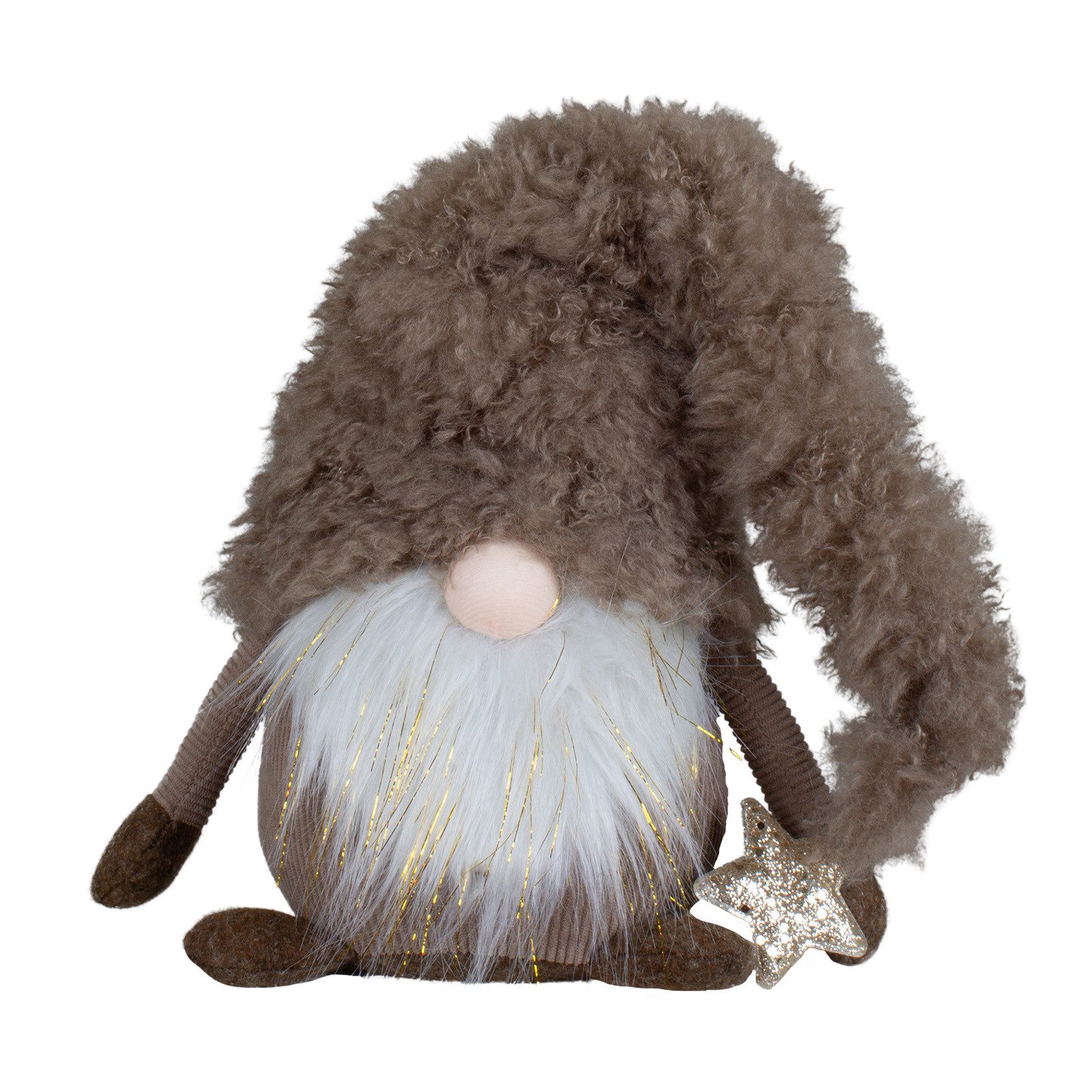 Christmas Paradise Weihnachtsfigur sitzender Wichtel 30cm (1 St), mit brauner, flauschiger Zipfelmütze