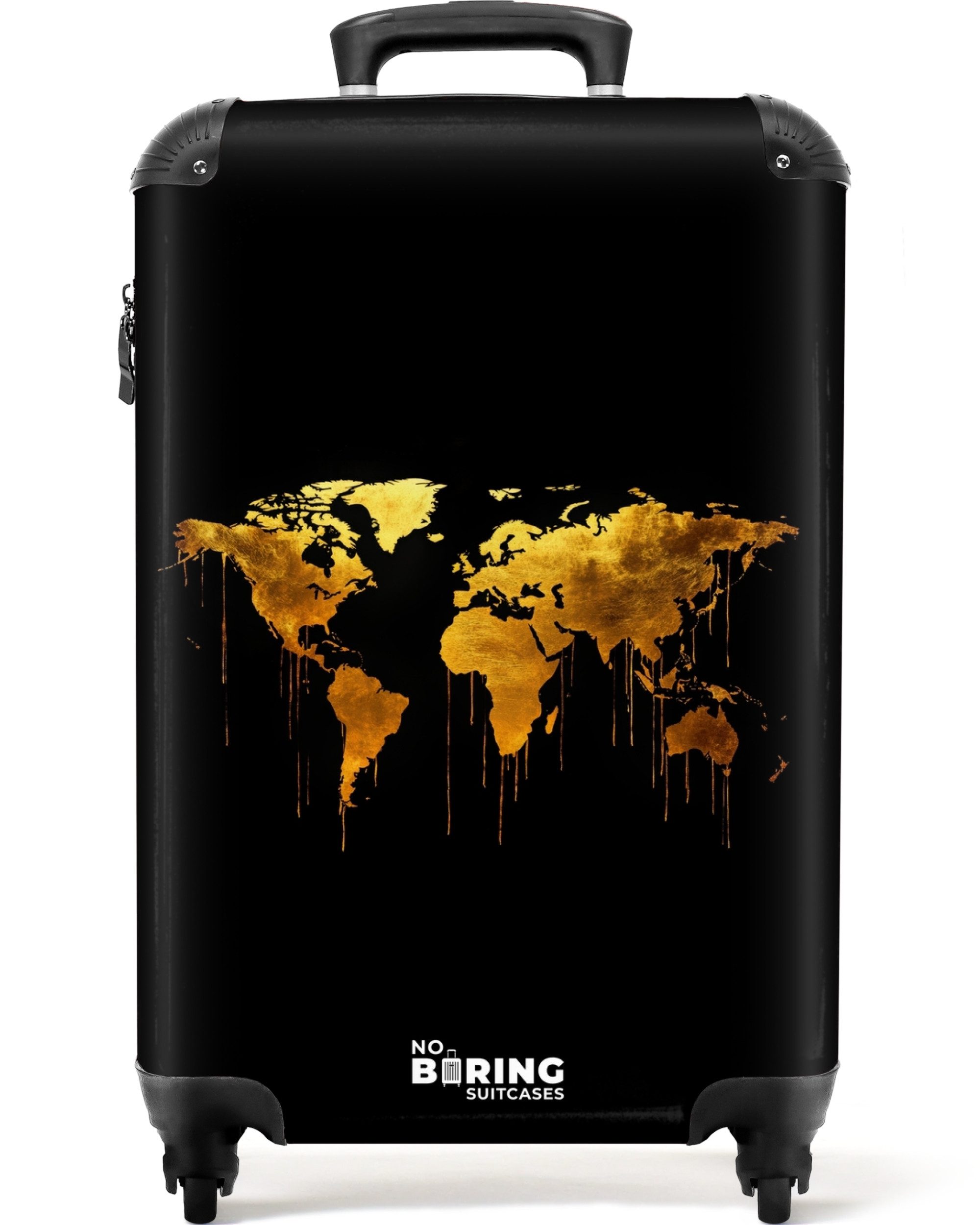 NoBoringSuitcases.com© Hartschalen-Trolley Weltkarte - Gold - günstig online kaufen