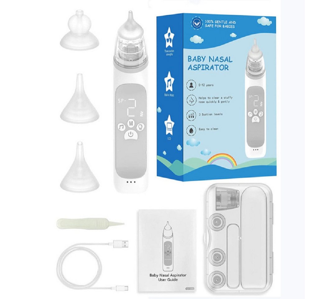 feinlux Nasensauger Nasal Aspirator, Baby Nasensauger, Packung, Ebene der Bildschirmanzeige, Wiederaufladbar Mit Musikfunktion, Mit 3 Stufen Der Saugkraft Und 3 Spitzengrößen, Wasserdichte