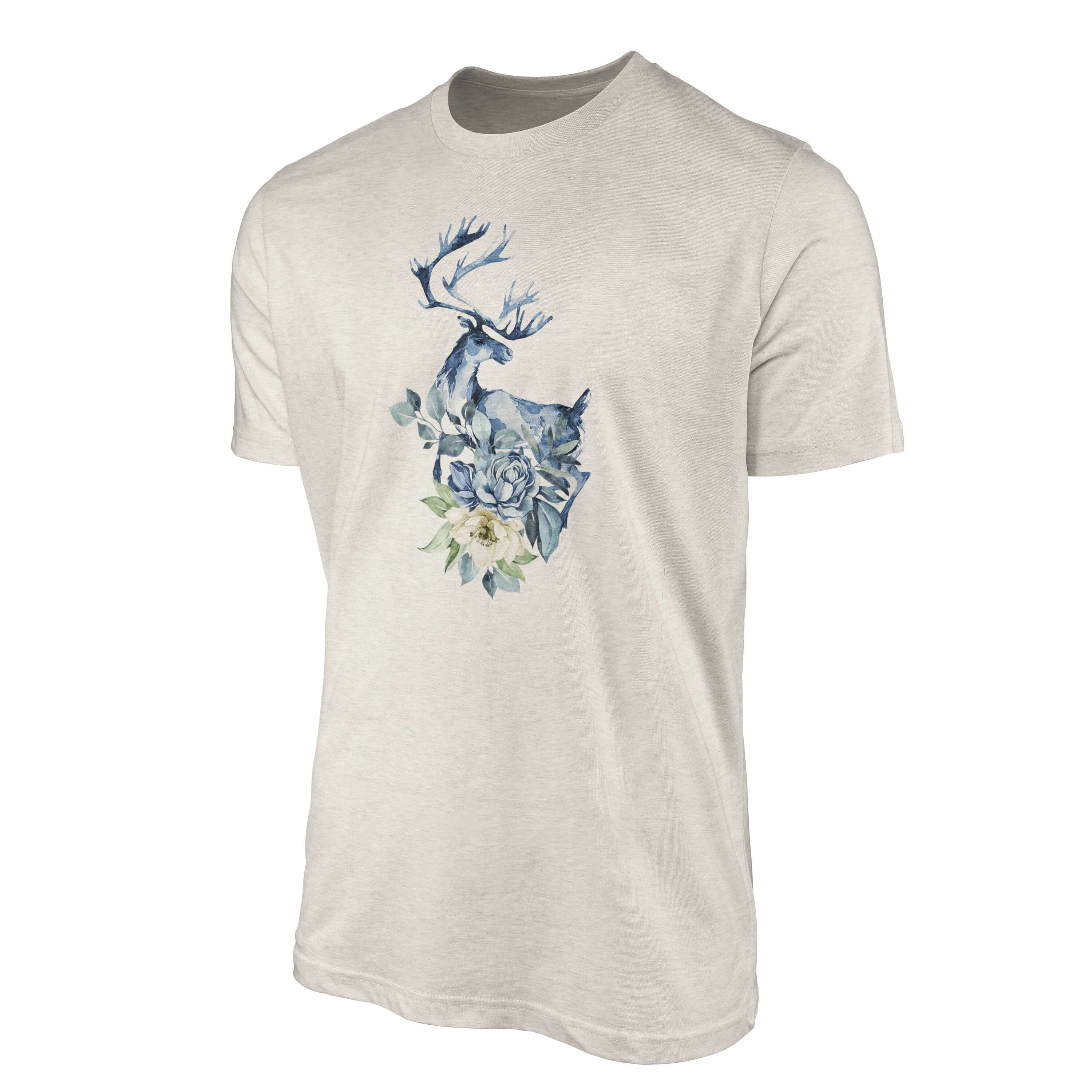 Nachhaltig Herren gekämmte T-Shirt (1-tlg) T-Shirt Elch Bio-Baumwolle Sinus Shirt Art Motiv Ökomode 100% Aquarell Blumen aus
