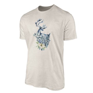 Sinus Art T-Shirt Herren Shirt 100% gekämmte Bio-Baumwolle T-Shirt Aquarell Elch Blumen Motiv Nachhaltig Ökomode aus (1-tlg)