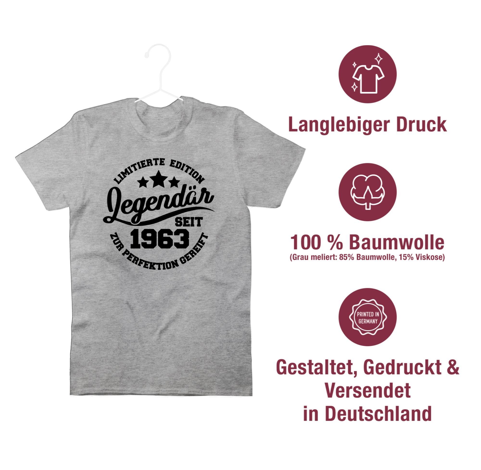 2 60. schwarz Geburtstag - meliert Legendär Grau T-Shirt 1963 Shirtracer seit