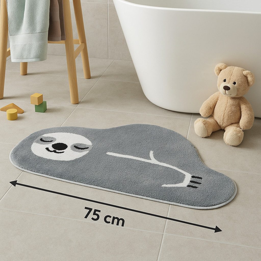 WestCraft Kinderteppich Faultier Deko Teppich, rund, Höhe: 3 mm, Rutschfester Kinderteppich, Kuschelteppich Mädchen Jungen, Waschbar