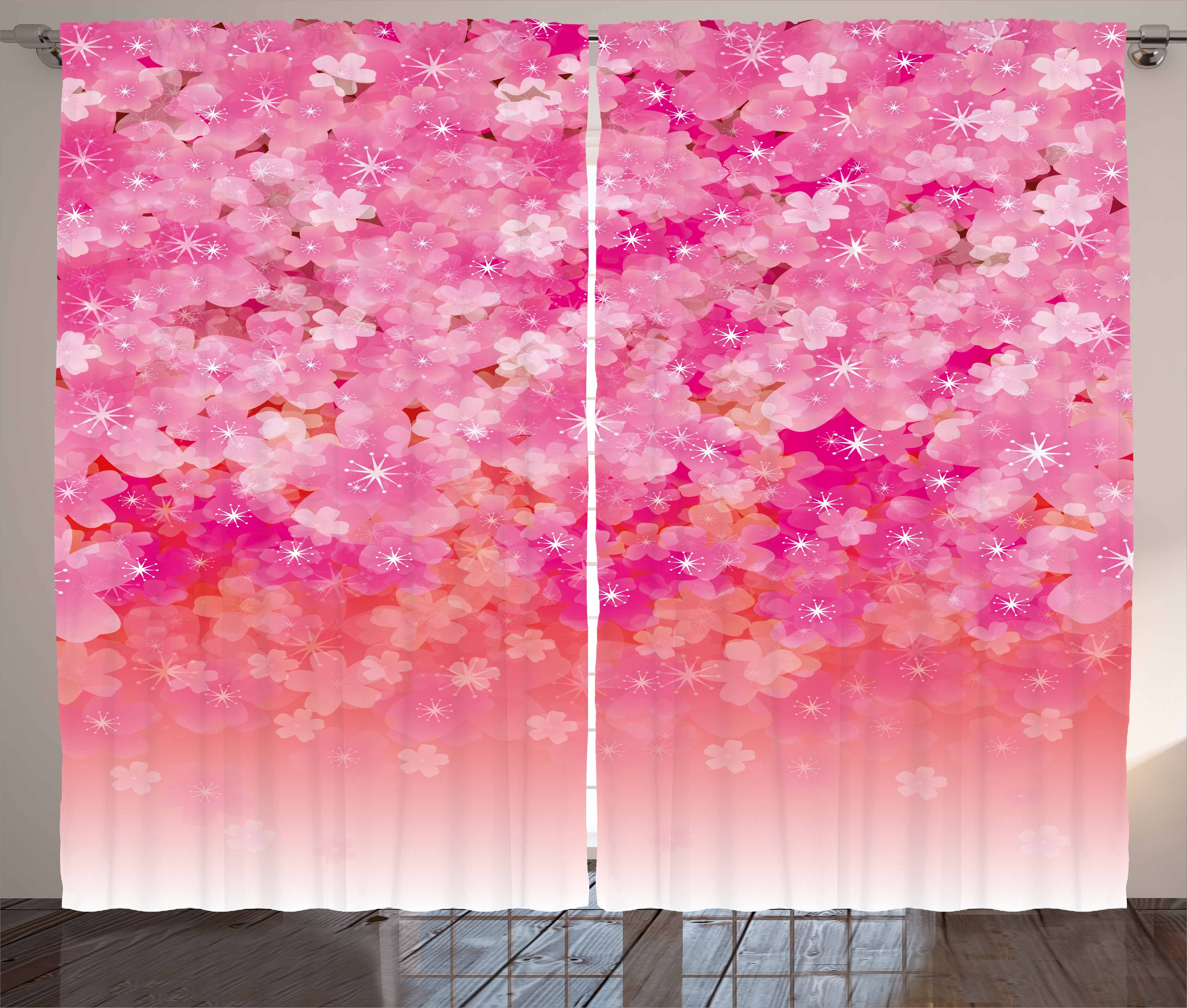 Gardine Schlafzimmer Kräuselband Vorhang Blassrosa mit Blüten-Baum Schlaufen Abakuhaus, Kirsche und Haken