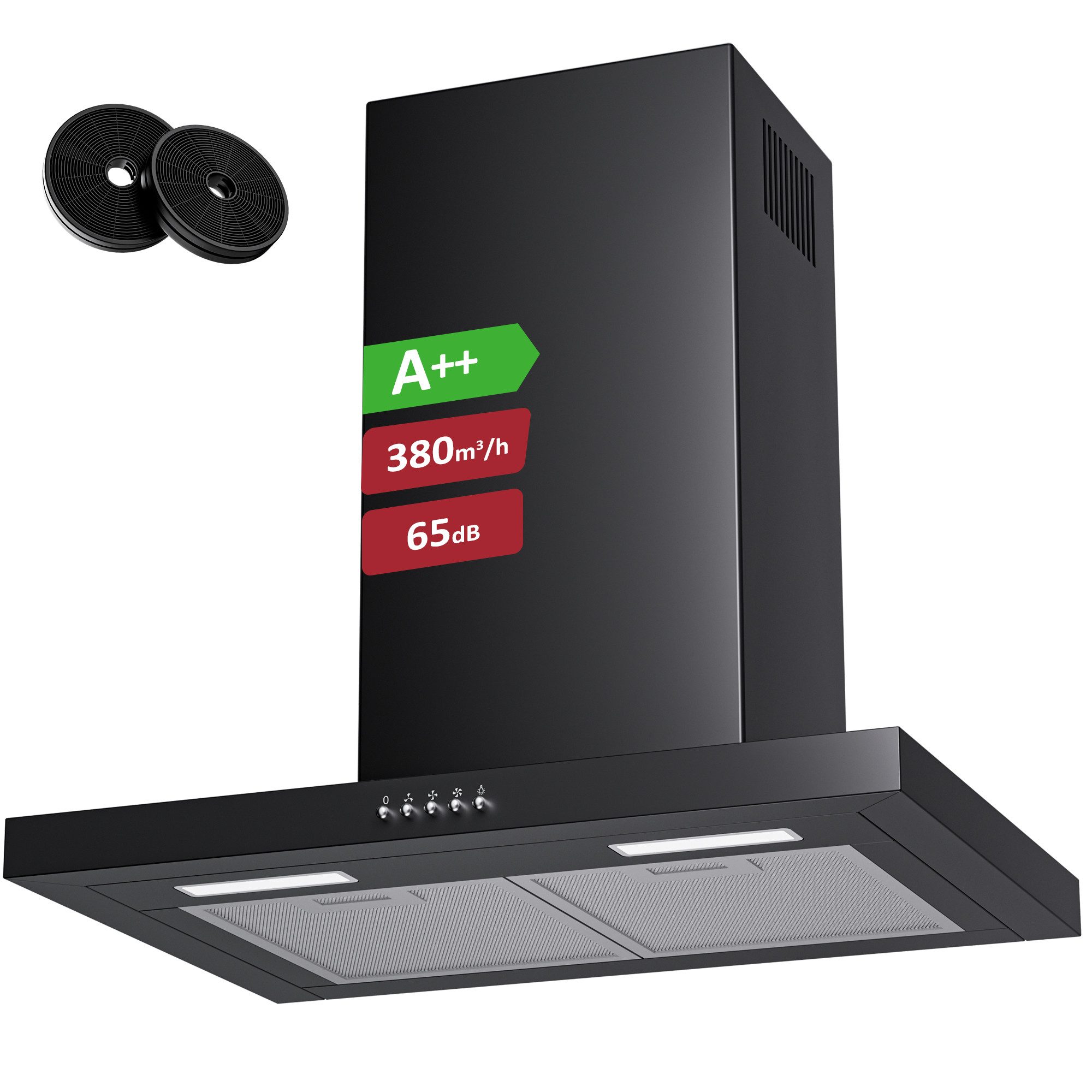 Levivo Wandhaube A++ Dunstabzugshaube 60cm Umluft & Abluft mit 380 m³/h A++ Dunstabzugshaube 60cm Umluft & Abluft mit 380 m³/h, Aktivkohlefiltern, Fettfiltern, LED-Beleuchtung