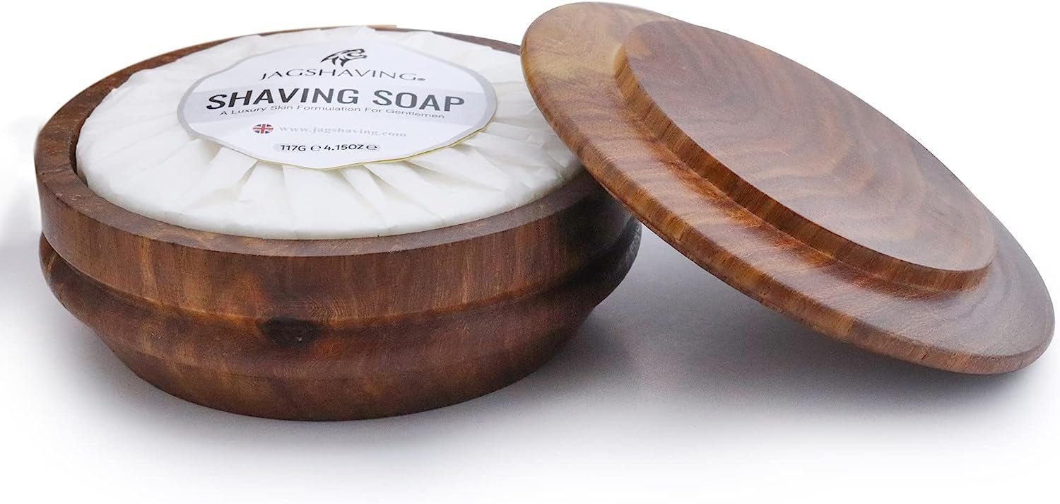 JAG SHAVING Rasierschale Rasierseife-Rasierschale. Hochwertiges Holz in Premium-Qualität, 2in1, 2-tlg., bowl+soap, mit Deckel abdecken