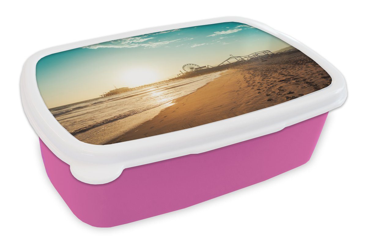 Meer Lunchbox - Brotbox - Kunststoff, Riesenrad, Erwachsene, Brotdose Kunststoff Snackbox, Strand für Sonnenuntergang Kinder, Mädchen, (2-tlg), rosa MuchoWow -