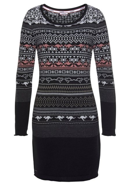 KangaROOS Strickkleid im kontrastreichen Norweger-Design in schwarz
