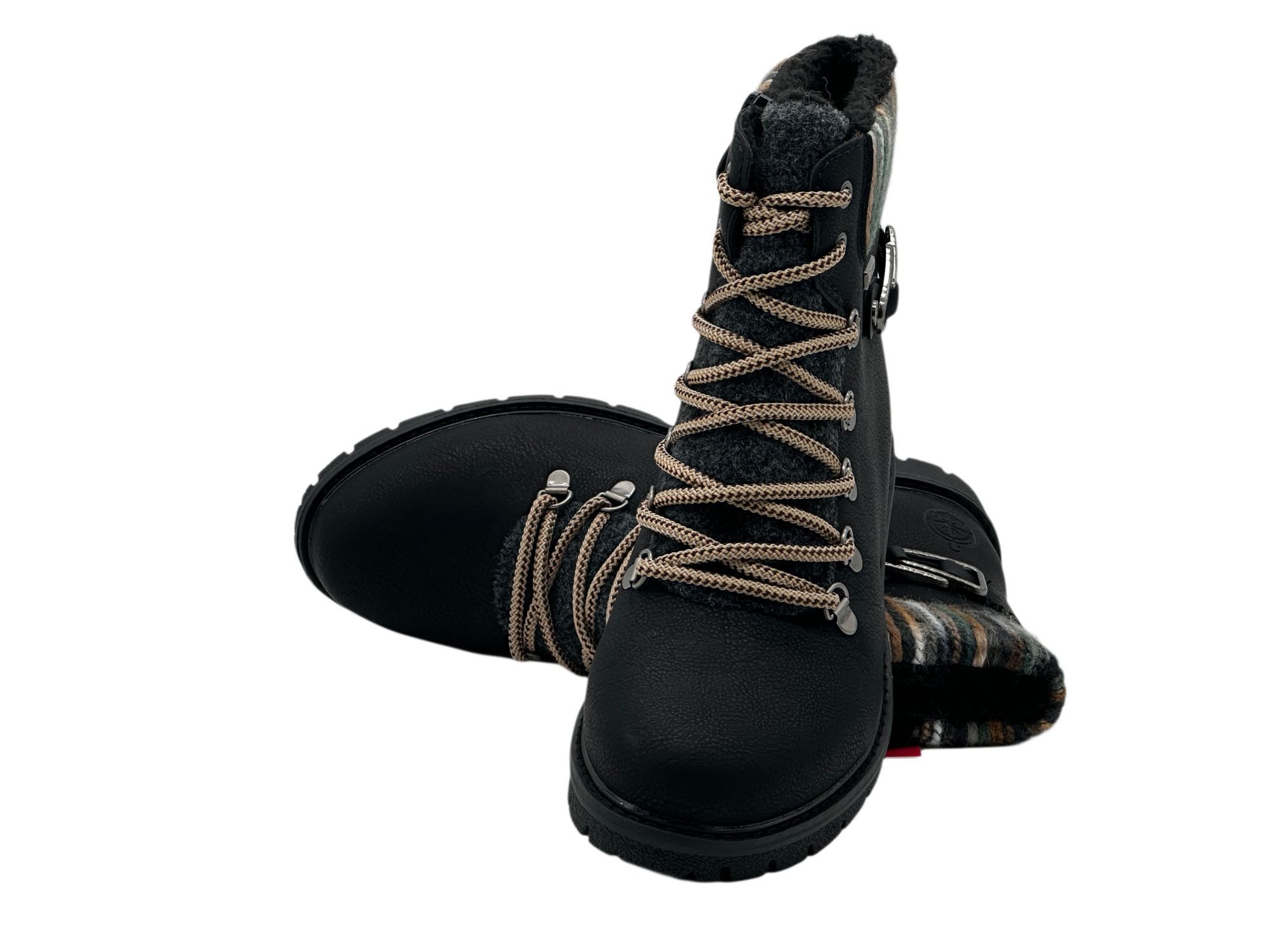 Nowaland Damen Winterboots mit Strickkragen und Profilsohle Westernstiefel Warm gefüttert mit dekorativer Bergsteiger-Schnürung – Bild 2 von 5
