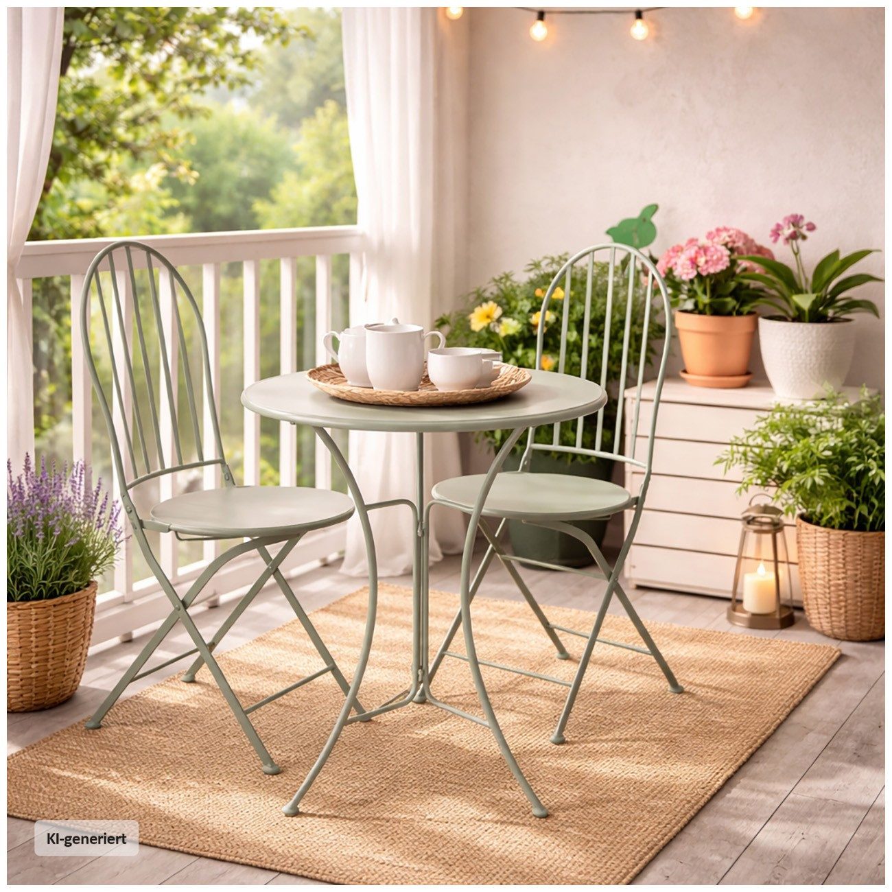 HTI-Living Garten-Essgruppe Bistro Set mit Tisch und 2 Stühlen Metall Ivy Grün für Balkon Terrasse, (Set, 3-tlg., 1 Tisch 2 Stühle), Sitzgruppe Essgruppe Balkonset