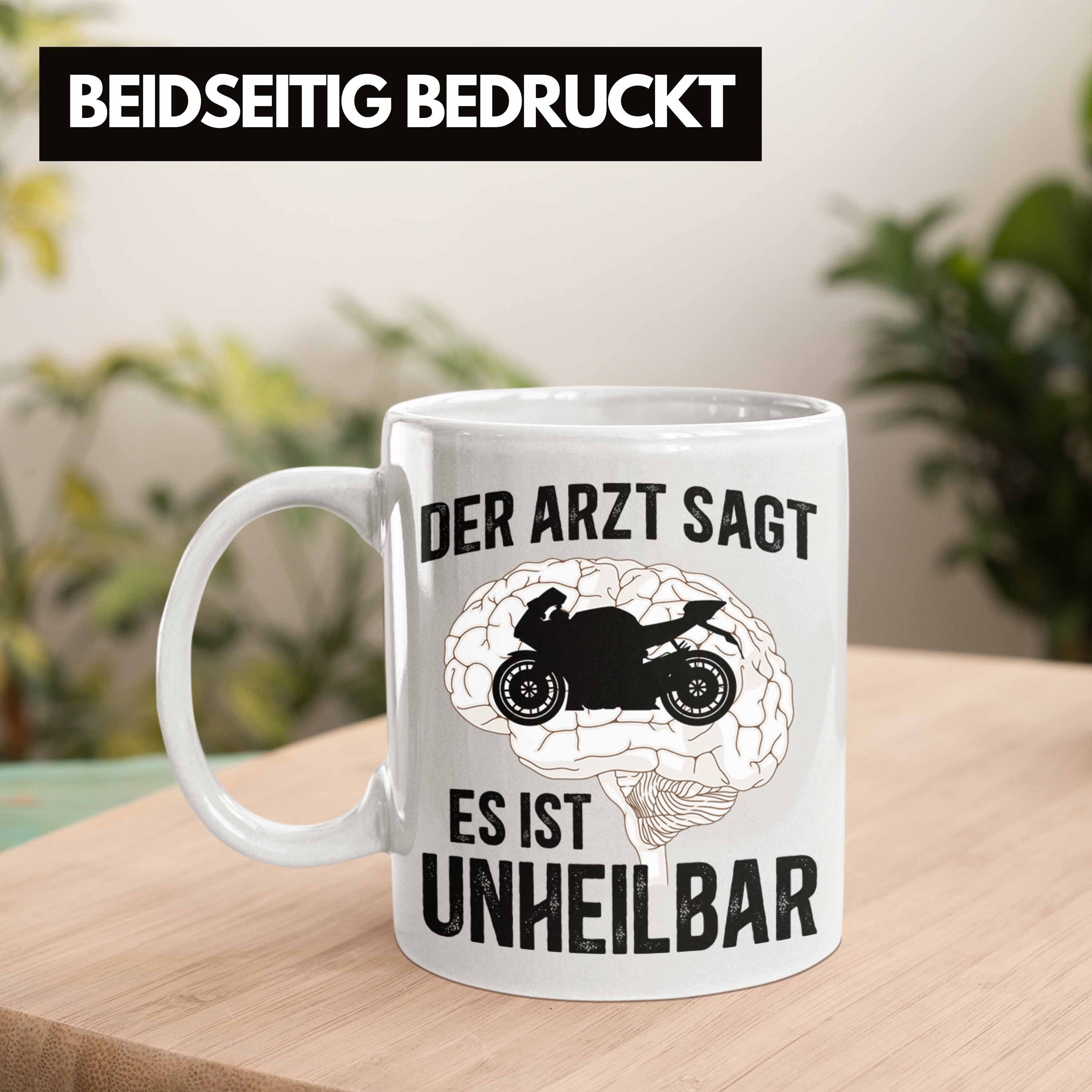 Trendation Tasse Trendation - Motorradfahrer Biker Weiss Geschenk Männer Spruch Tasse Motorrad für Herren mit Kaffeetasse