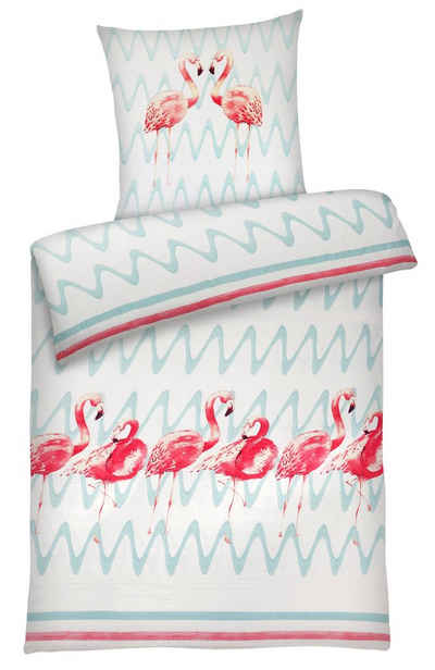 Bettwäsche »Flamingo Seersucker-Bettwäsche aus feiner Baumwolle«, Carpe Sonno, Carpe Sonno, Super softe Bettgarnitur 135x200 cm aus feinster Baumwolle, luftig-leichter Bettbezug, angenehm kühlende Bett-Wäsche, Seersucker-Bettwäsche mit guter Luftzirkulation für optimalen Schlafkomfort
