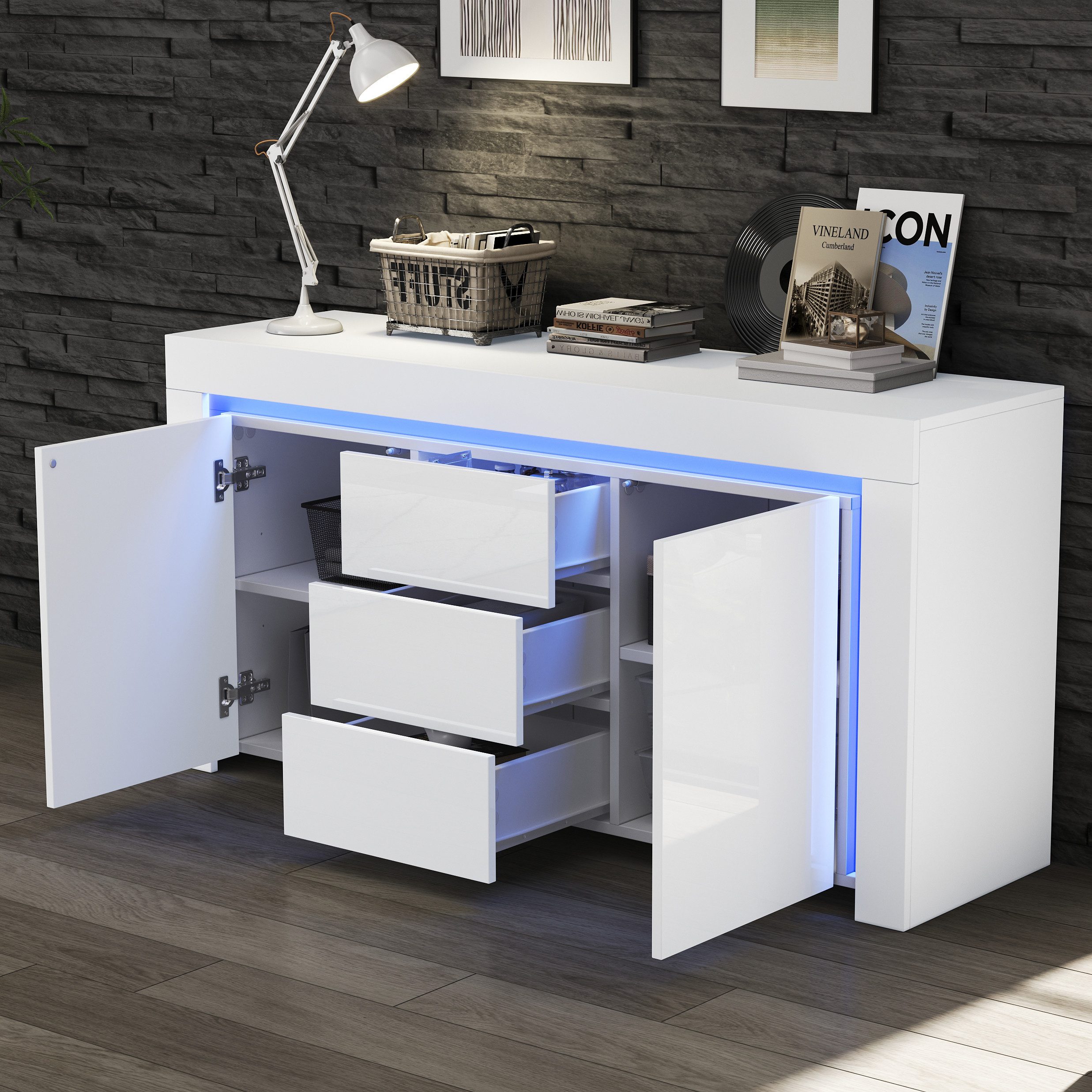 REDOM Sideboard TV Kommode Aufbewahrungsmöbel (TV-Ständer, TV-Schrank, Fernsehschrank, 1 St., mit 3 Schubladen,2 Türen), 140*40*65cm