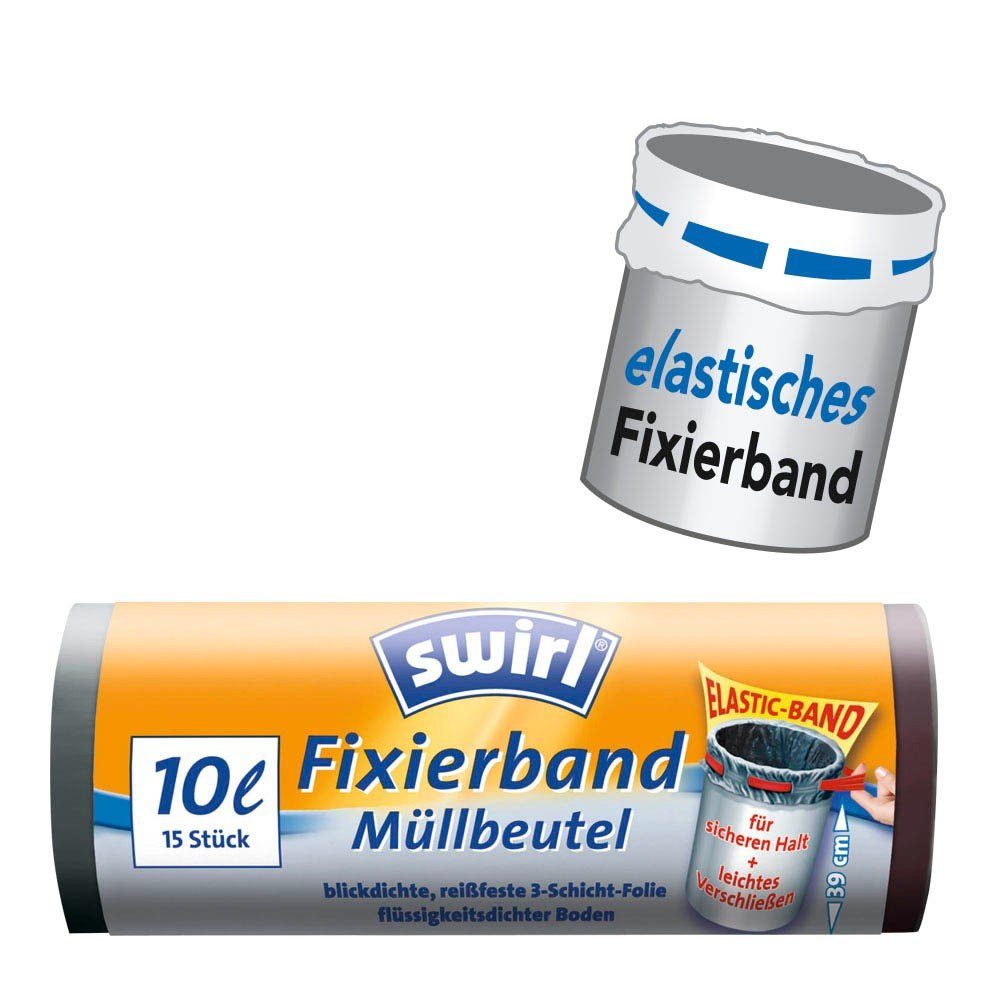 Swirl Papierkorb 15er Mülleimerbeutel mit Fixierband schwarz 10 Liter