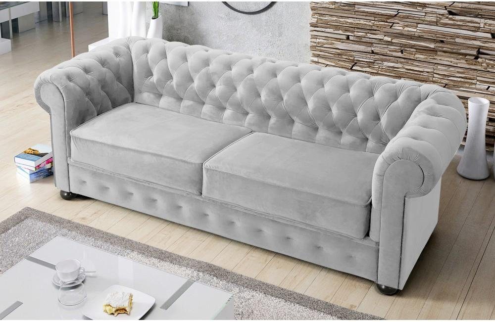 JVmoebel Sofa Grünes Chesterfield Sofa luxus 3 Sitzer Couch Großes Sifa Textil Neu, Made in Europe Weiß