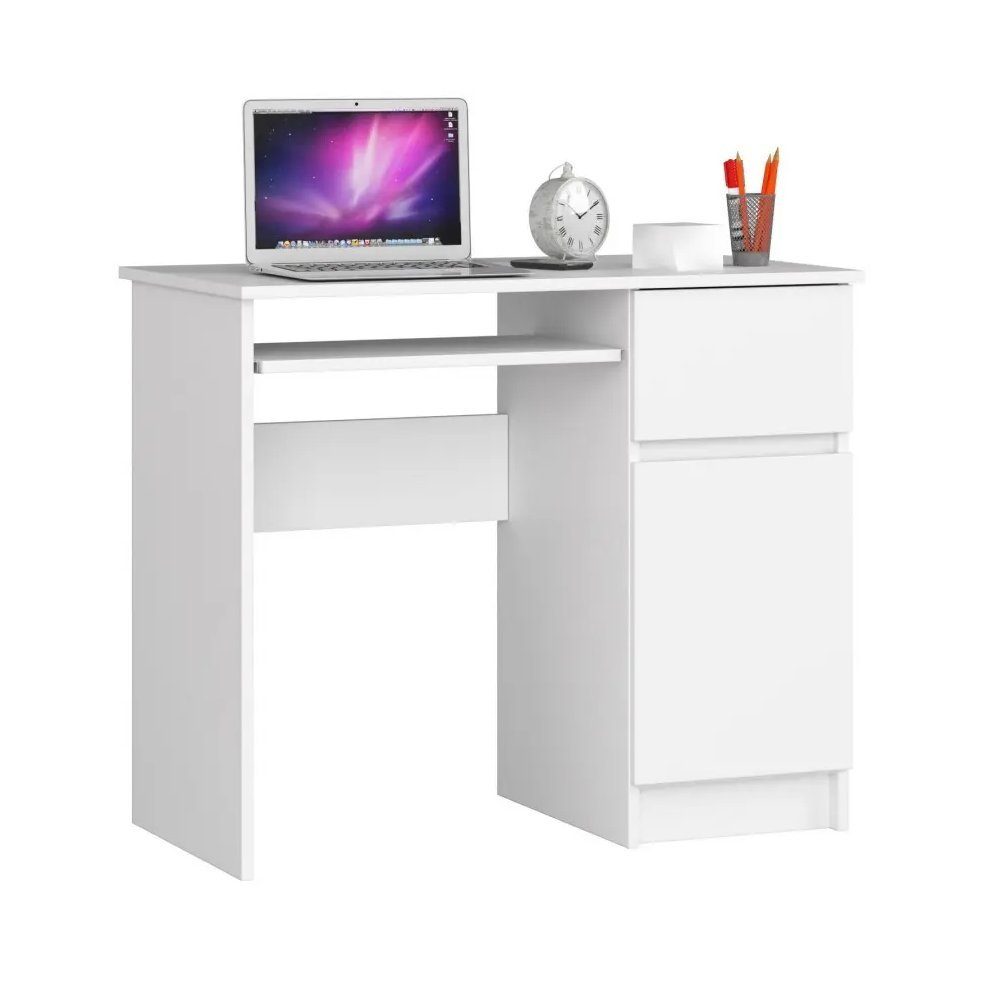Roysson Home Schreibtisch Computertisch 90cm HERMES Schublade Weiß Computertisch Rechts 1