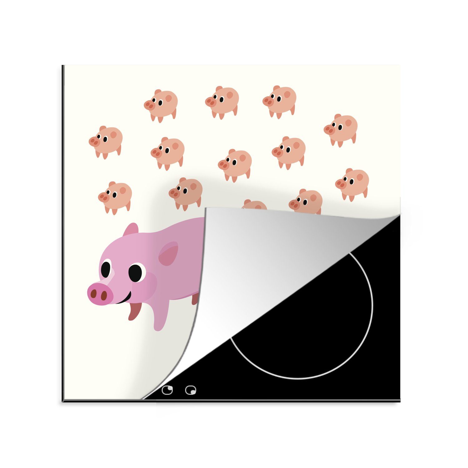 MuchoWow Herdblende-/Abdeckplatte Eine Illustration eines Schweins mit neunzehn Ferkeln, Vinyl, (1 tlg), 78x78 cm, Ceranfeldabdeckung, Arbeitsplatte für küche