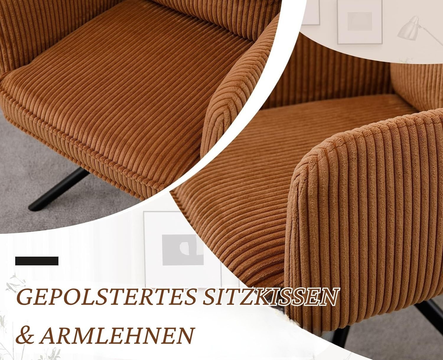 WAHSON OFFICE CHAIRS Bürostuhl Kordsamt-Bürostuhl, ergonomisch, 360° drehbar mit Metallgestell – Bild 4 von 5