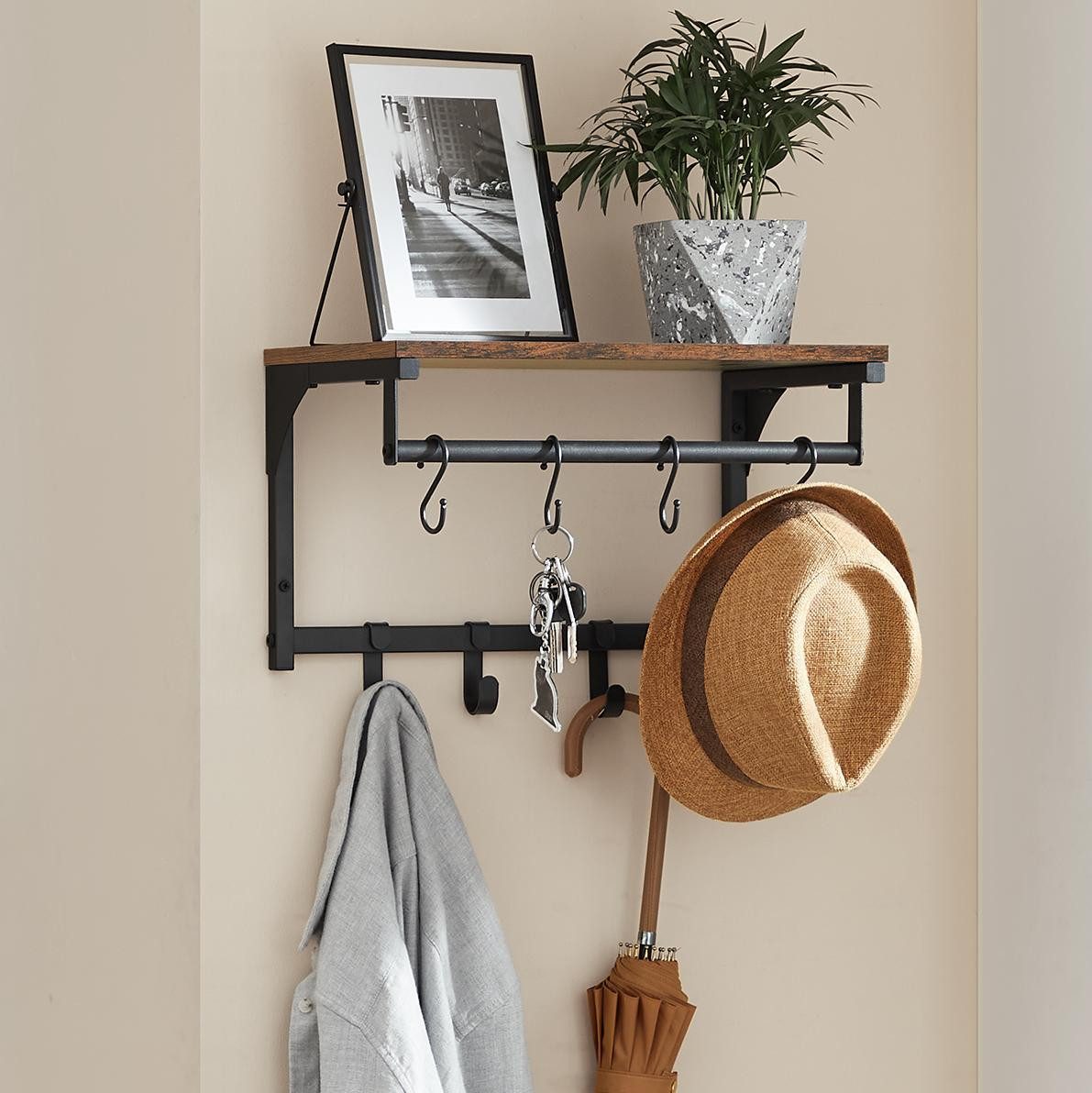 VASAGLE Wandgarderobe (1 St), Wandregale mit 8 Haken, 40 x 24 x 24 cm (L x B x H)