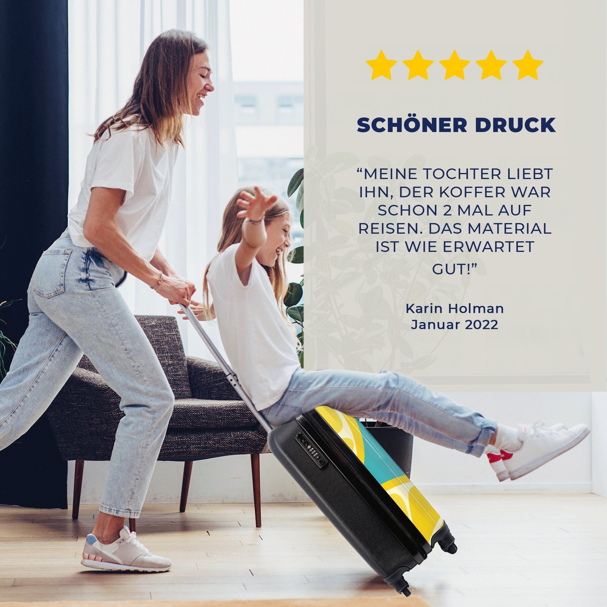 MuchoWow Handgepäckkoffer Illustration von Zitronen 4 rollen, Hintergrund, blauen Reisetasche für Trolley, mit einem auf Reisekoffer Ferien, Rollen, Handgepäck