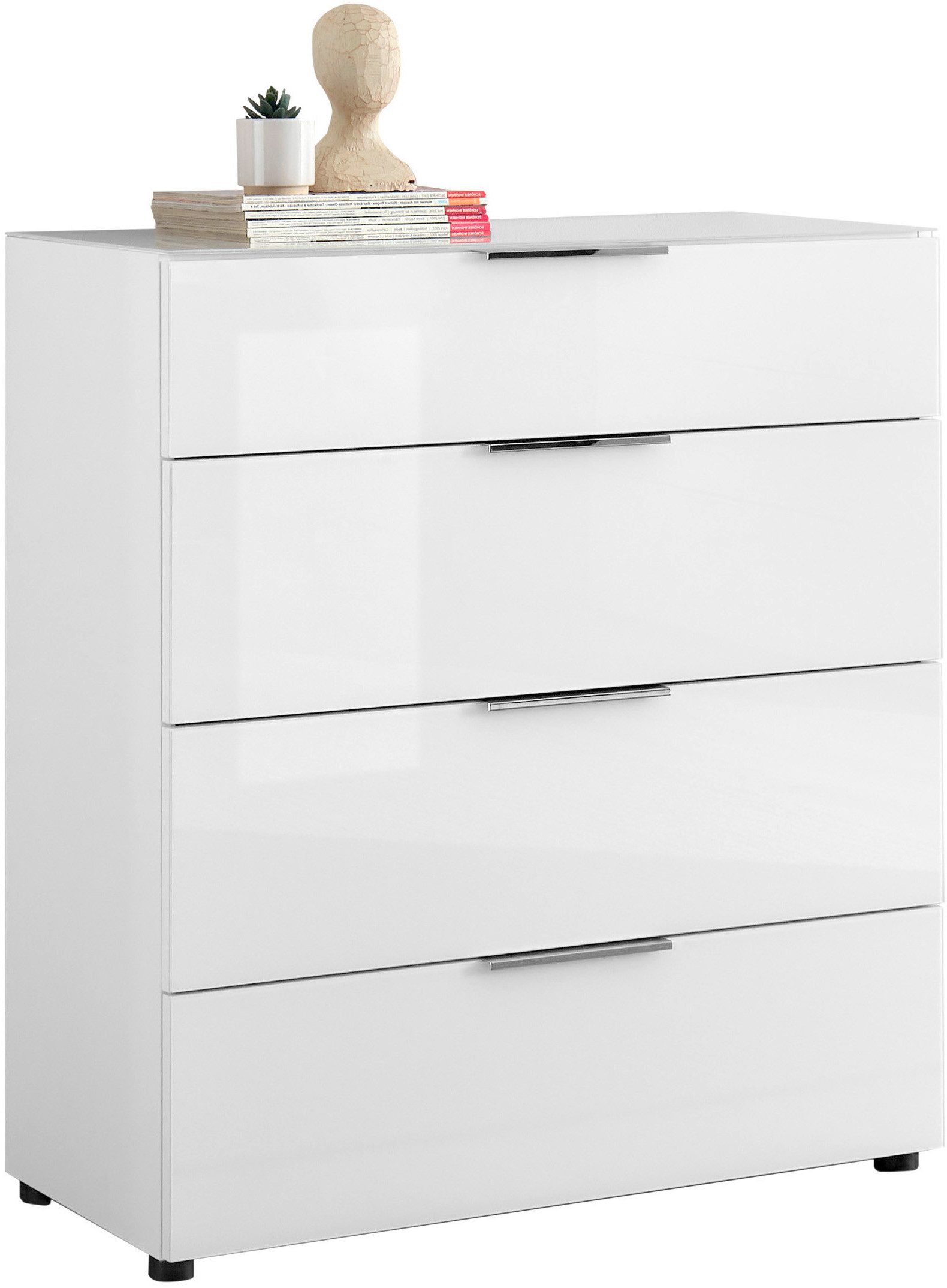 HBZ Kommode Santorin Mehrzweckschrank mit Schubkästen, BxHxT 90x99x40 cm (1 St), Mit 4 Schubkästen mit Softclose, Glasfront und Glasoberboden