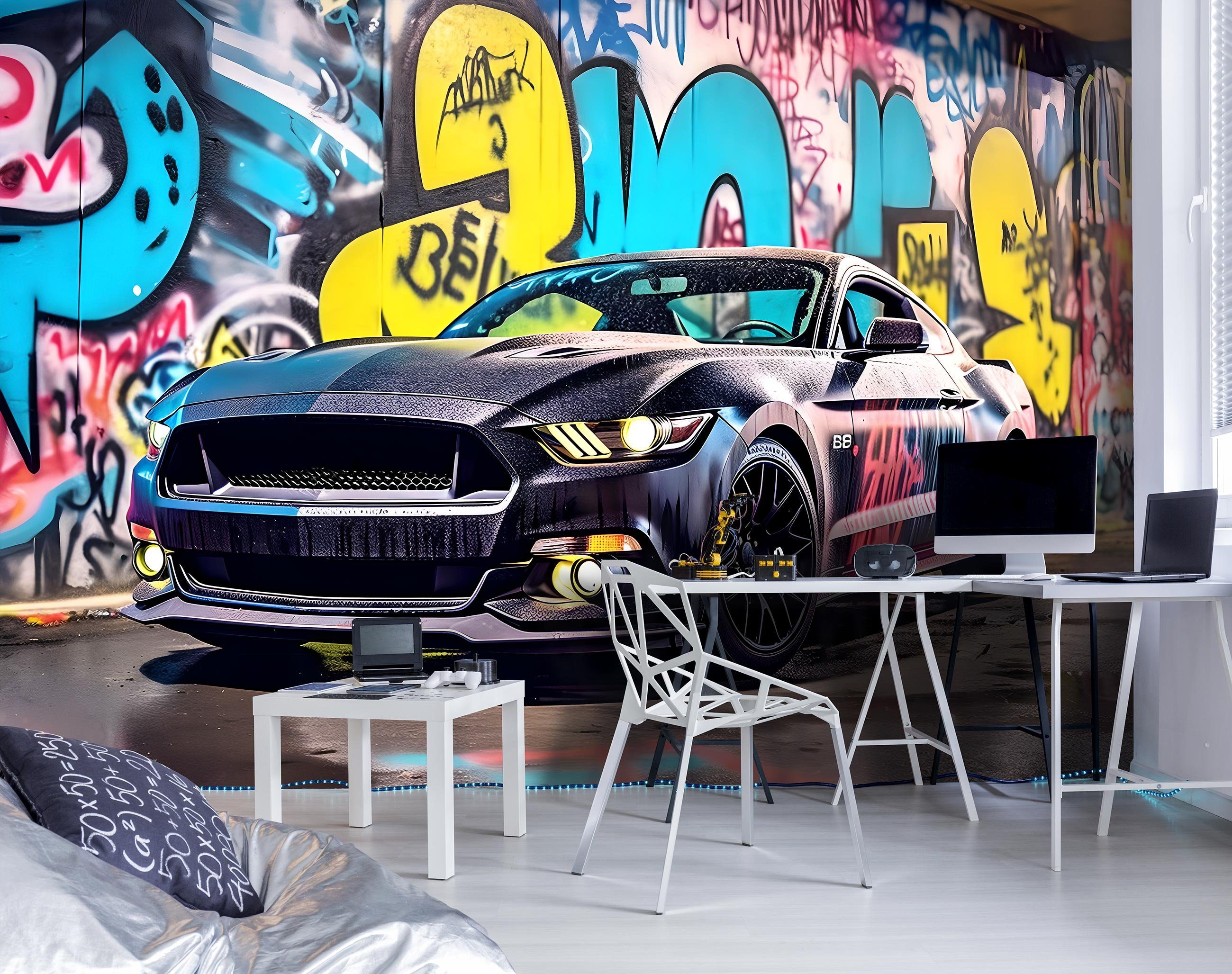 Wallarena Fototapete Kinderzimmer Jungen Auto Graffiti Sportwagen Vlies Tap günstig online kaufen