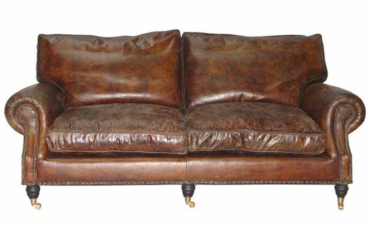 Sofa Sofa Echt 3 Vintage Leder Deco Padrino Luxus Leder - Sitzer Casa Art