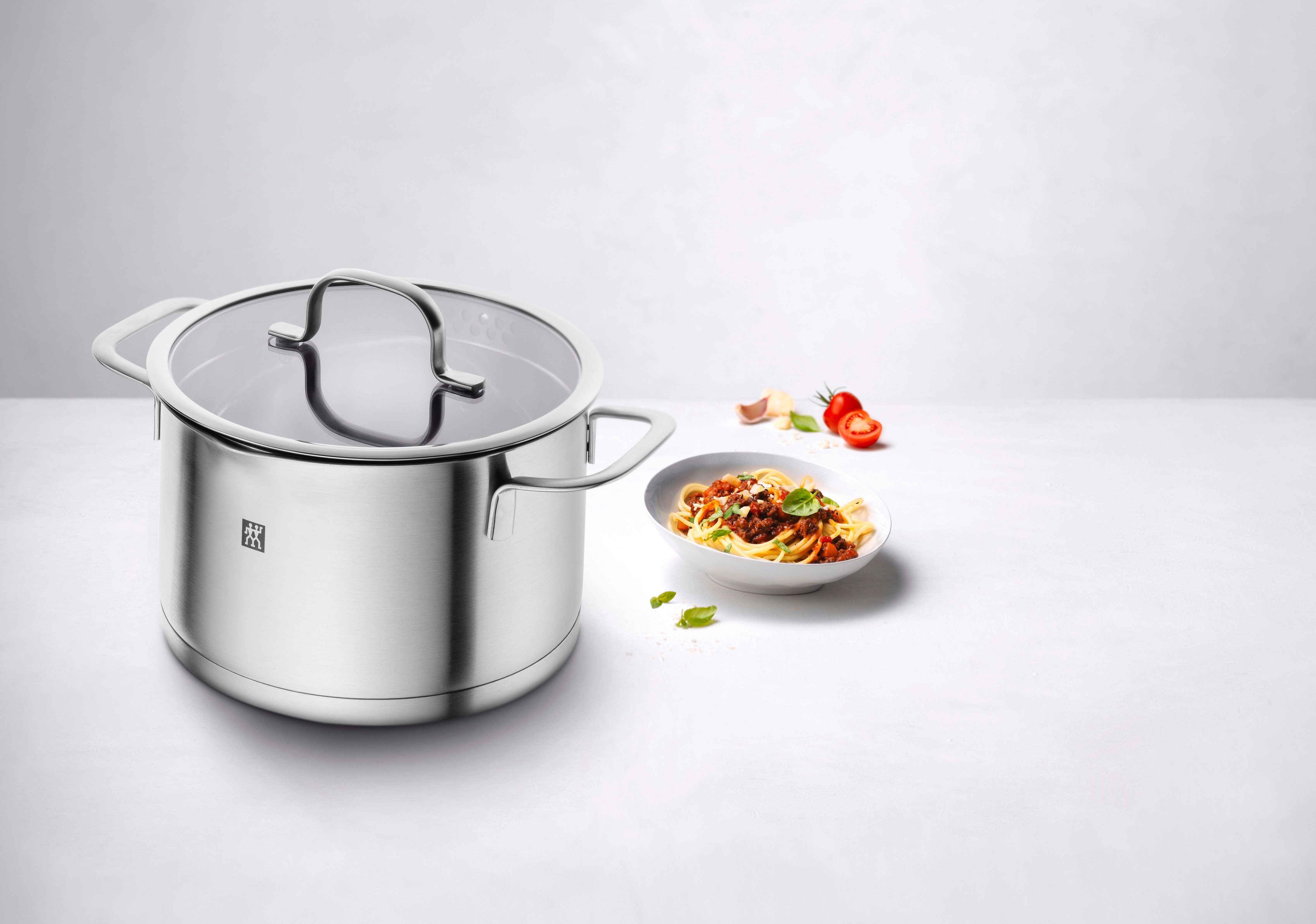 Zwilling Topf-Set TrueFlow, Edelstahl (Set, 3-tlg), 18/10 Edelstahl, integrierte Siebfunktion, Induktion, 3-tlg.