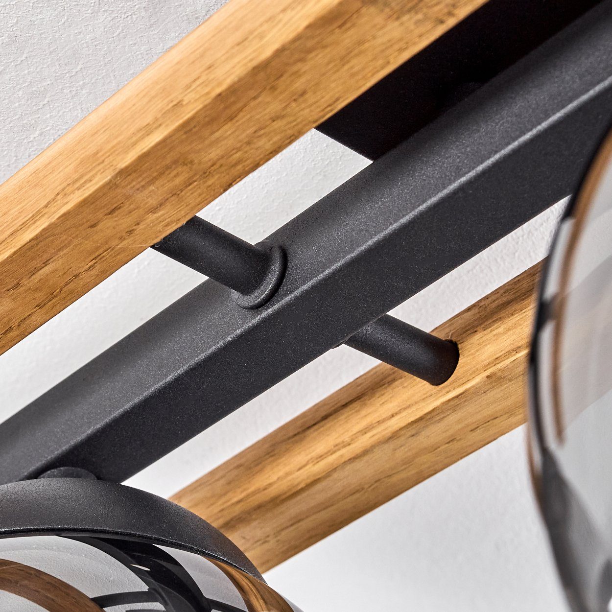 hofstein Deckenleuchte Deckenlampe aus Metall/Holz/Glas in Schwarz/Natur/Rauchfarben, ohne Leuchtmittel, Leuchte mit Schirmen aus Glas (15 cm), 3 x E27