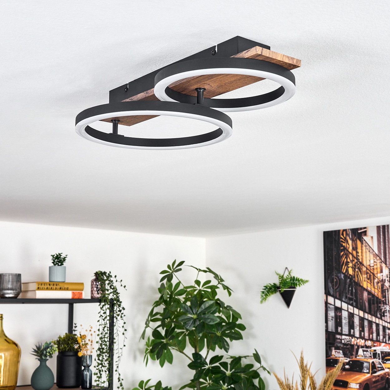 hofstein Deckenleuchte Deckenlampe aus Metall/Holz/Kunststoff in Schwarz/Br günstig online kaufen