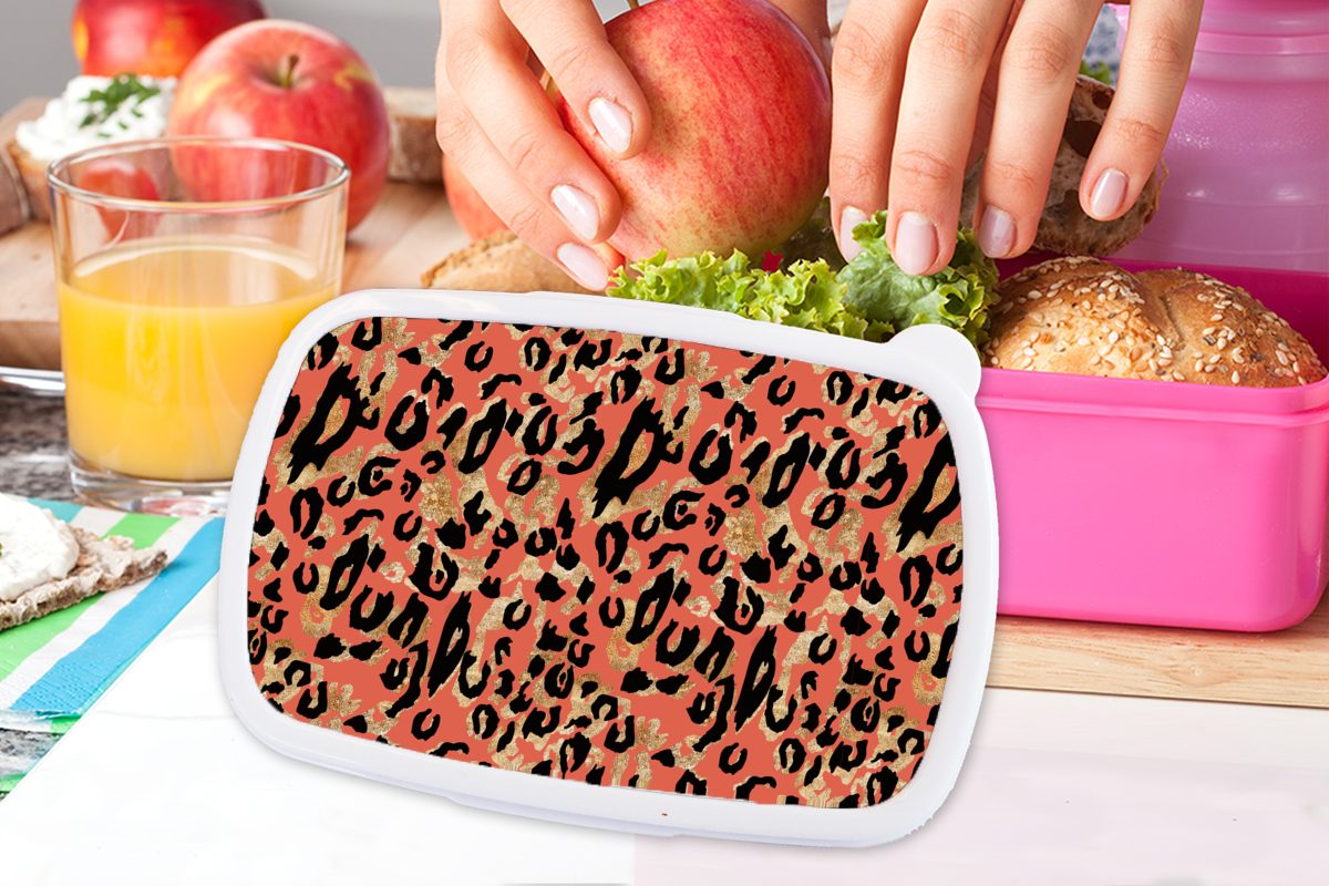 MuchoWow Lunchbox - Erwachsene, Brotbox Brotdose Mädchen, Snackbox, Rosa, Kinder, Muster Pantherdruck - für (2-tlg), Kunststoff Kunststoff