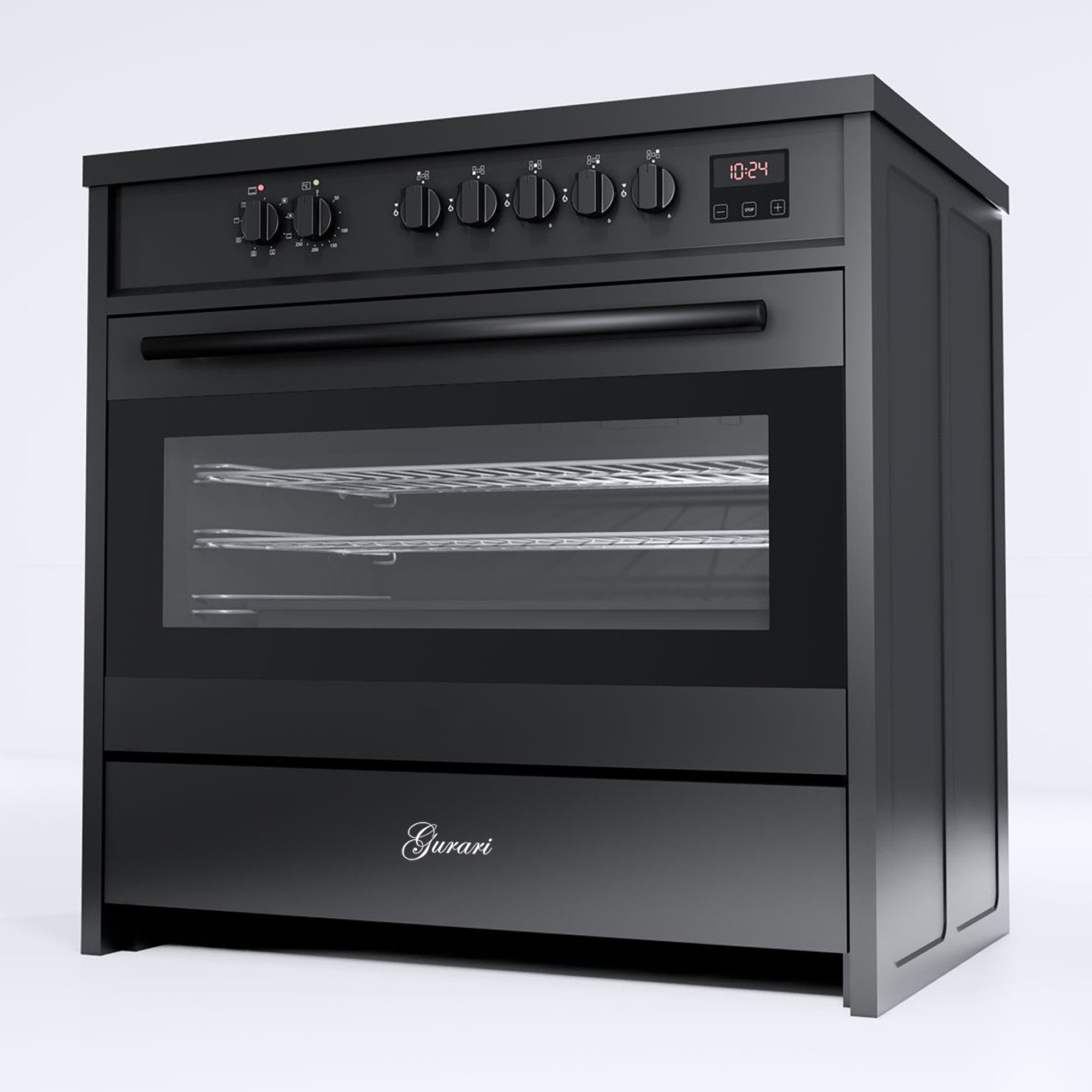 GURARI Induktions-Standherd Induktionsherd 90 cm Standherd Schwarz, 5 Kochzonen, XXL Backofen 121L, Range Cooker,FLEX Zonen E 913 BL,., mit 1-fach-Teleskopauszug