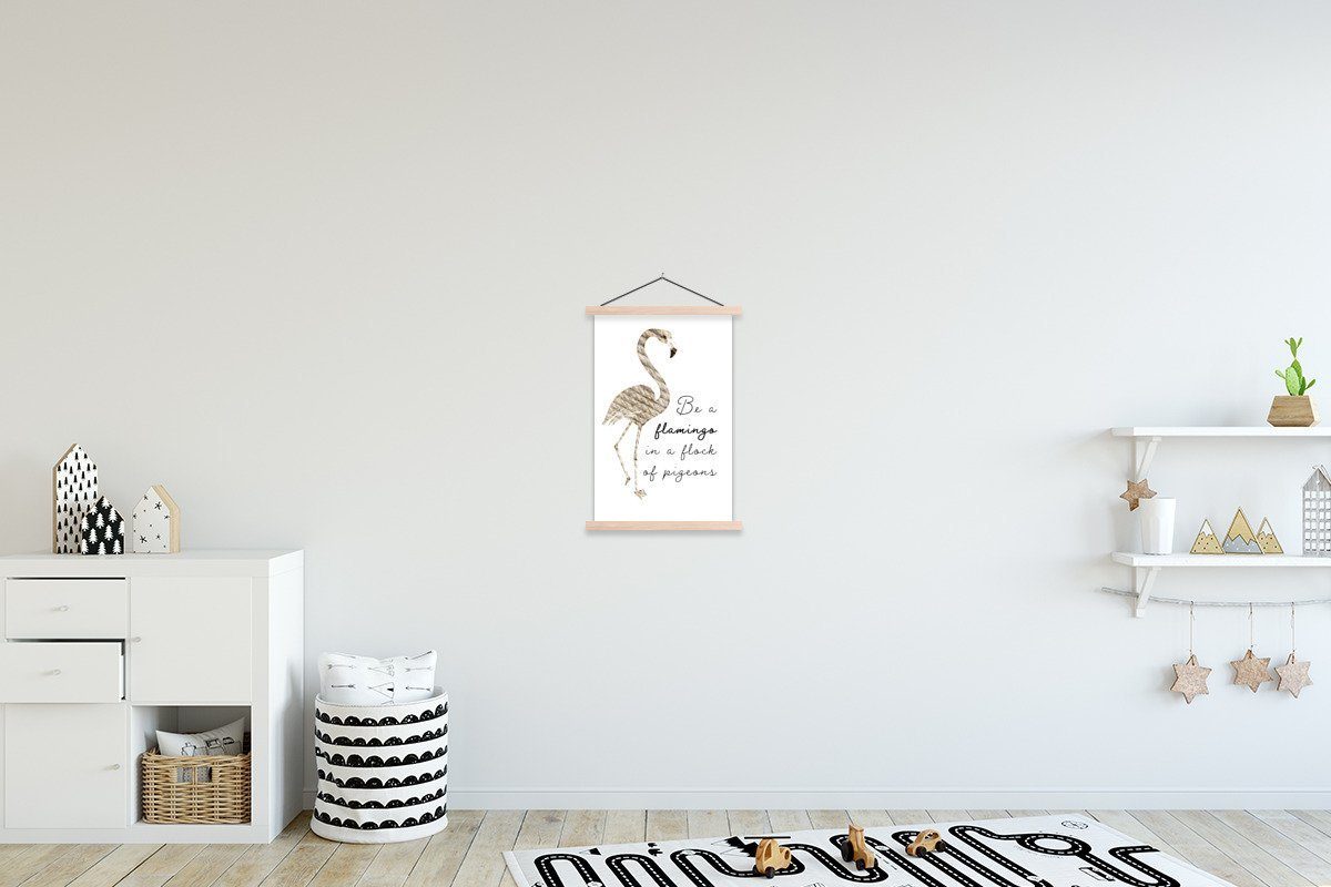 MuchoWow Poster Flamingo - Federn - Vogel, (1 St), Posterleiste, Textilposter für Wohnzimmer, Bilderleiste, Magnetisch