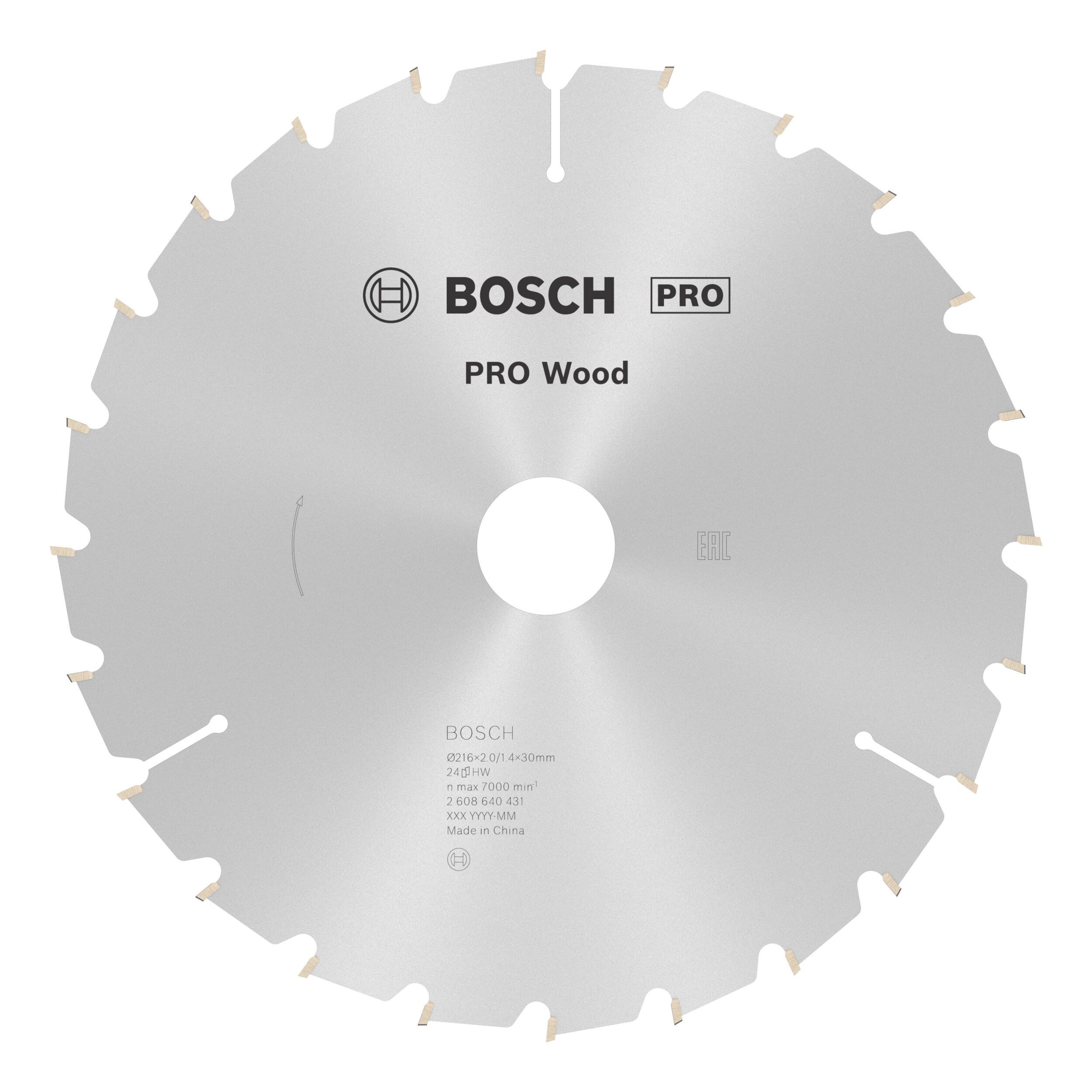 BOSCH Kreissägeblatt Pro Wood, Wood, 216 x 2 x 30 mm, 24 Zähne, für Netz-Kapp- und Gehrungssägen