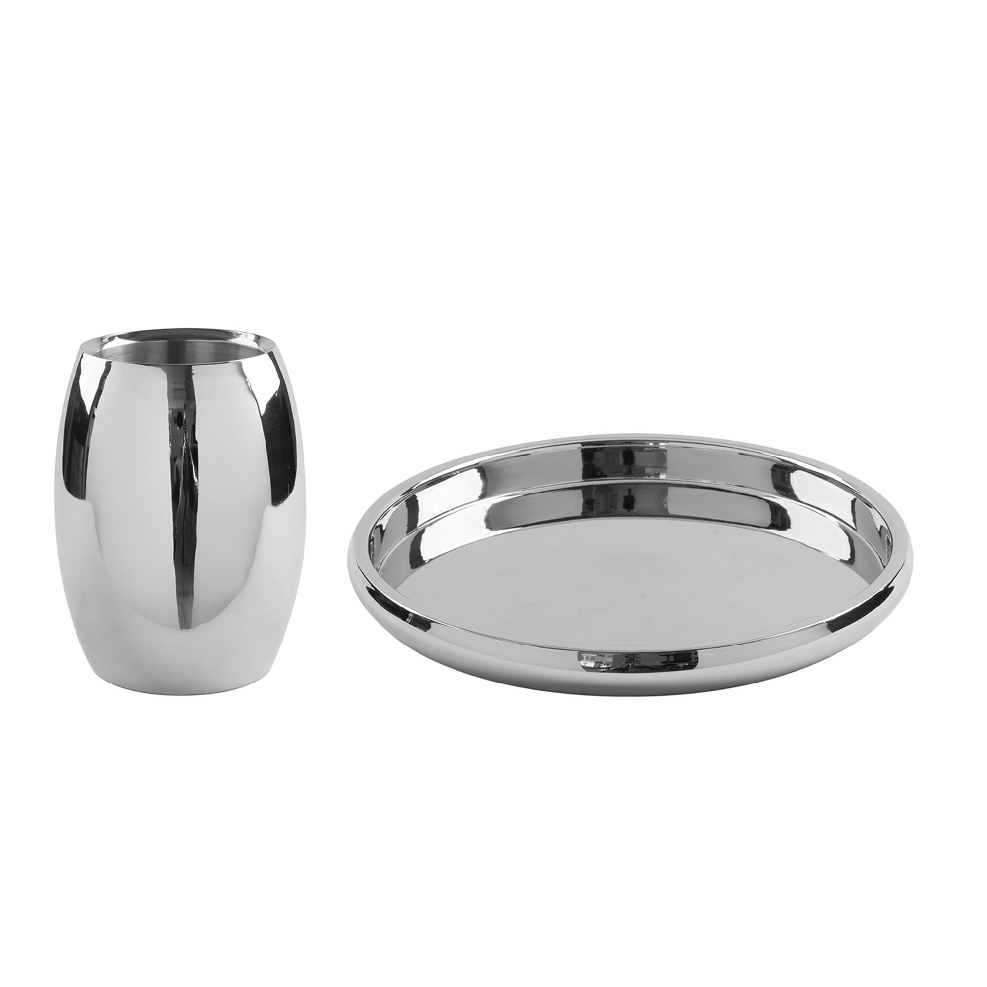 Fink Cocktail-Set APOLLO - Tablett + Kühler aus Edelstahl - silber - Servier- & Dekoset, (2er Set, 2 Stück), Geschenkset - Flaschenkühler - Dekotablett - Flaschenhalter Dekoplatte
