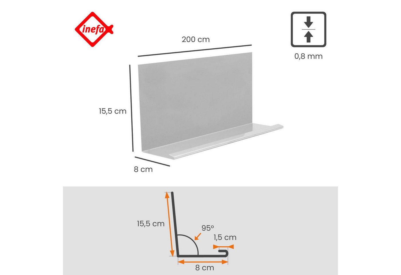 Thumbnail - INEFA Dachrinne Winkelblech Dach mit Wasserfalz aus Aluminium, 200cm. 1 Stück, Alublech für Dachentwässerung, hoher Kant...