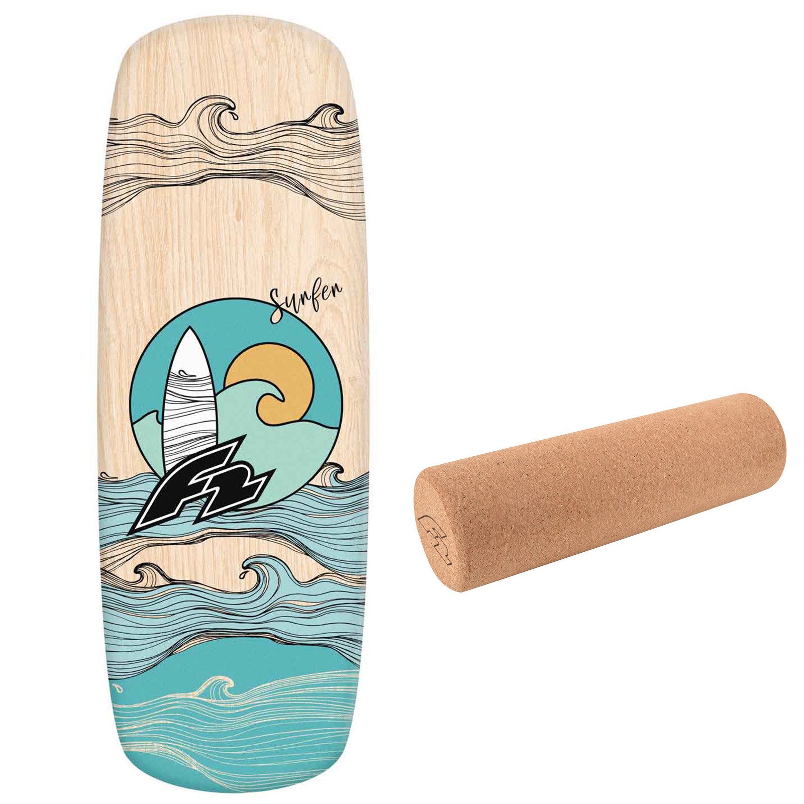 F2 Balanceboard F2 Set Balance Board Pill 86x30cm mit Korkrolle