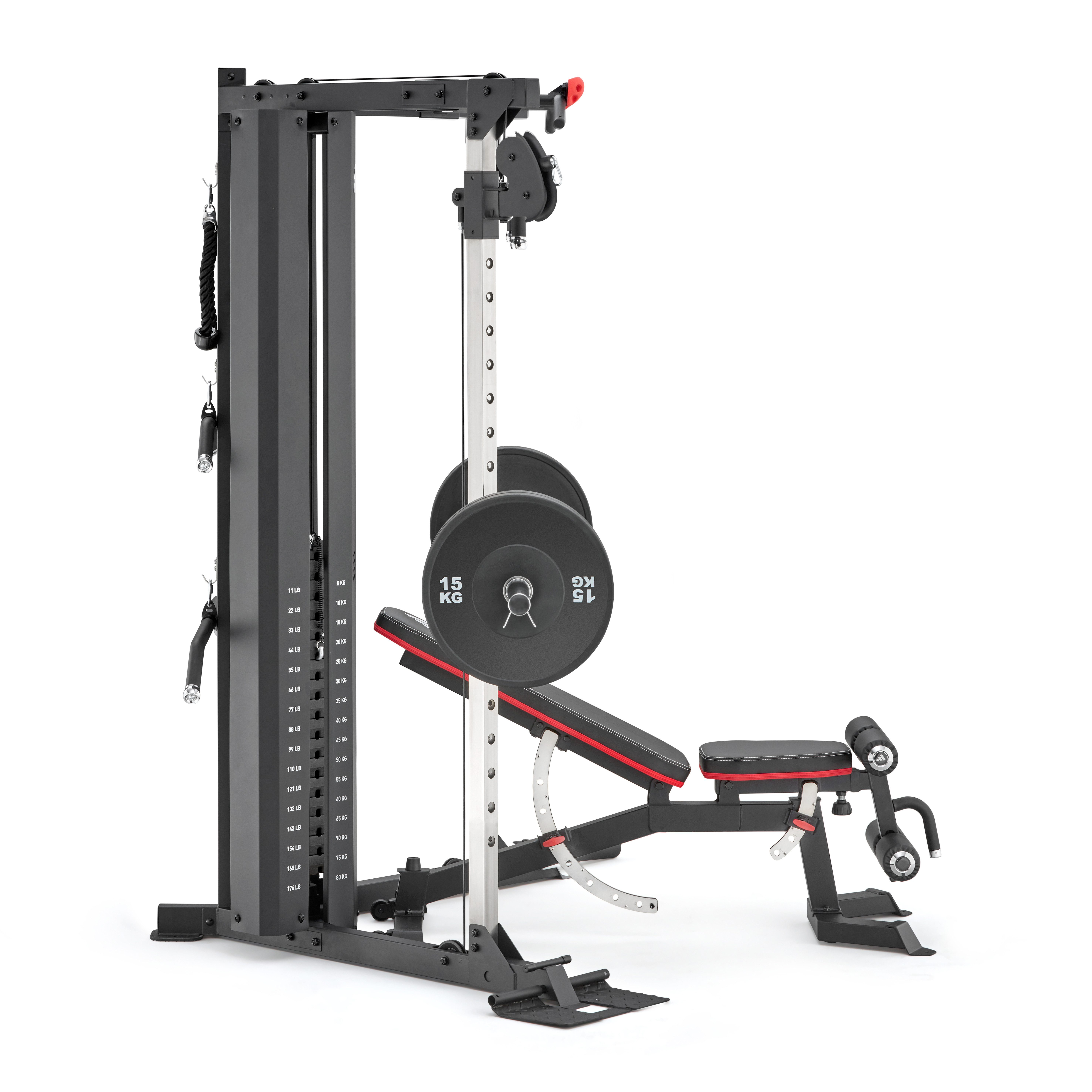 adidas Performance Trainingsstation adidas Cable Crossover - Kabelzugstation mit Rack, 2 Gewichtsblöcke, 2×80 kg Kabelzug, Rack, 40-fach verstellbar & Landmineen)