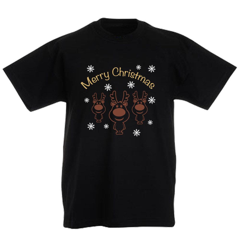 T-Shirt Merry Christmas - mit Rentieren & Schneeflocken