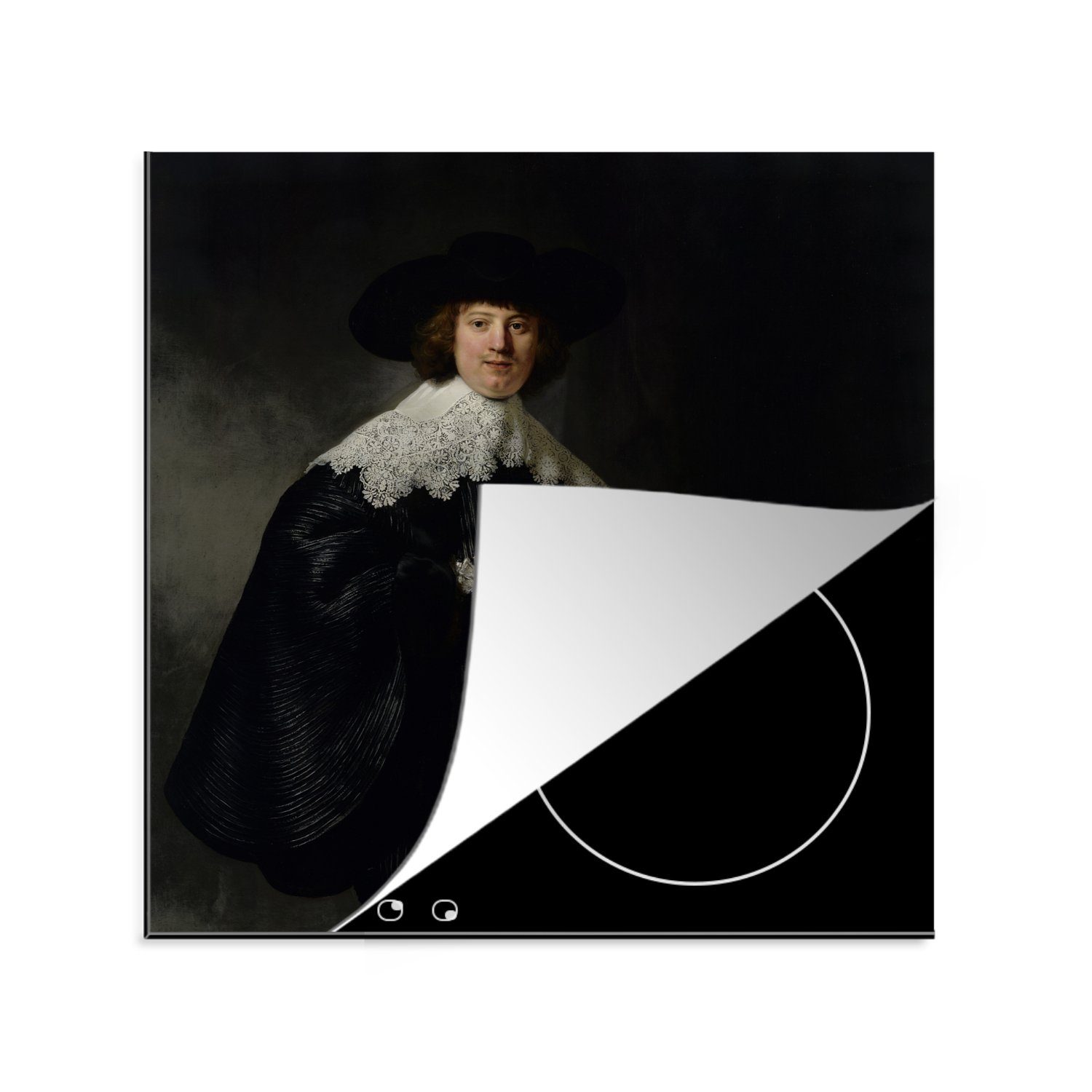 MuchoWow Herdblende-/Abdeckplatte Das Hochzeitsbildnis von Marten Soolmans - Rembrandt van Rijn, Vinyl, (1 tlg), 78x78 cm, Ceranfeldabdeckung, Arbeitsplatte für küche