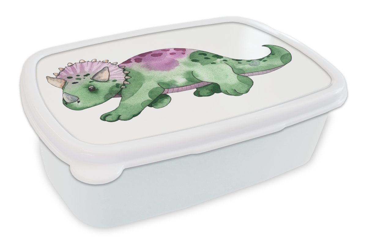MuchoWow Lunchbox Dinosaurier - - Brotbox Brotdose, Kinder weiß Jungen Grün - und Mädchen und Kinderzimmer Jungs für Kinder, - für Kunststoff, Mädchen Erwachsene, (2-tlg), 