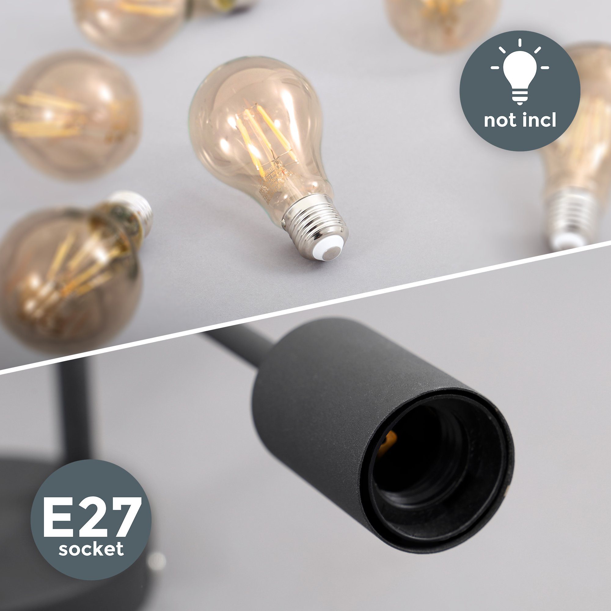 Deckenlampe E27 LED ohne B.K.Licht Warmweiß, Retro rustikal LED schwarz Vintage-Leuchte Deckenleuchte, Industrial Leuchtmittel,