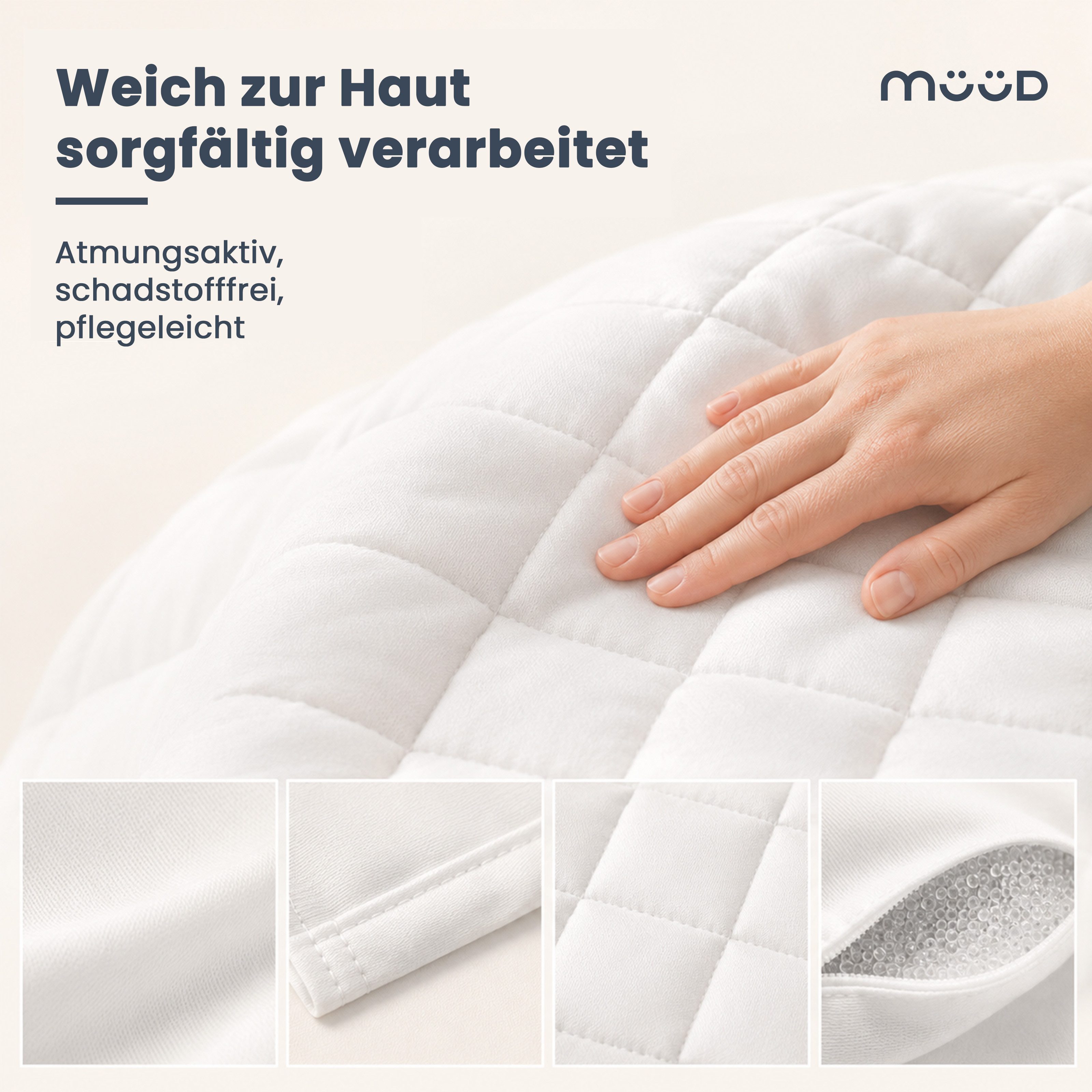 Müüd Gewichtsdecke Kinder Therapiedecke - schwere Decke Kinder, Füllung: feine Glasperlen, recyclete Mikrofaser, Bezug: 4kg, 5x5cm Nähte, 100% Baumwolle, Sommer – Bild 4 von 5