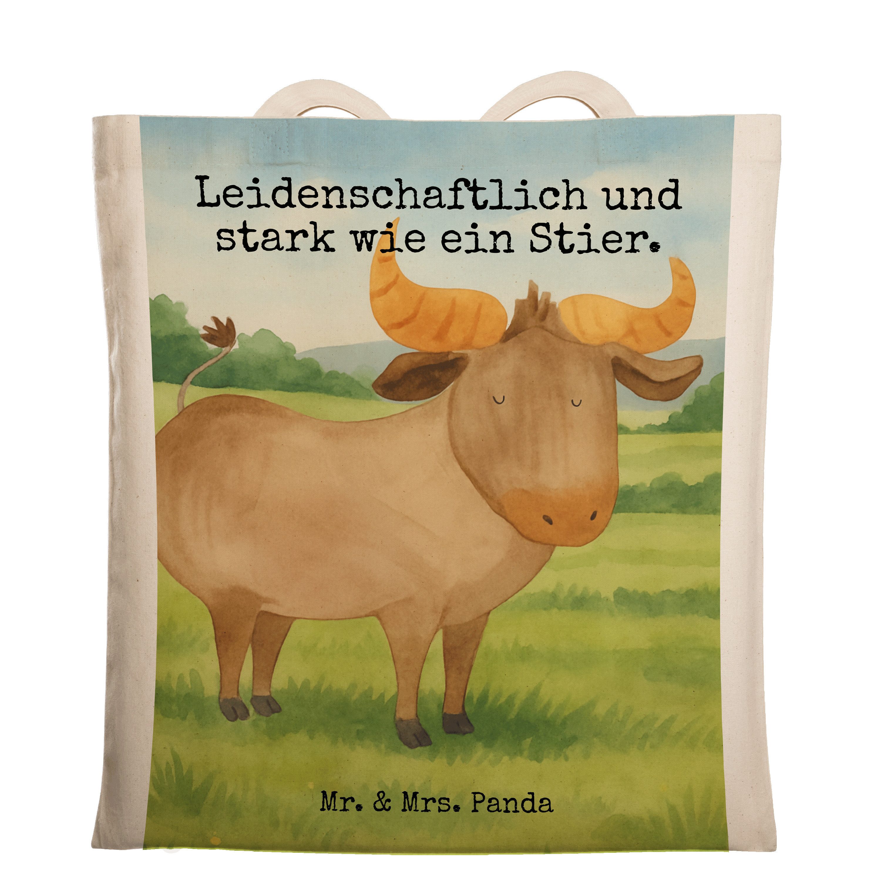 Mr. & Mrs. Panda Tragetasche Sternzeichen Stier Design, Tote Bag, Weiß, Tasche, Laptoptasche, Gebu (Packung), totebag dokumententasche schulterbeutel