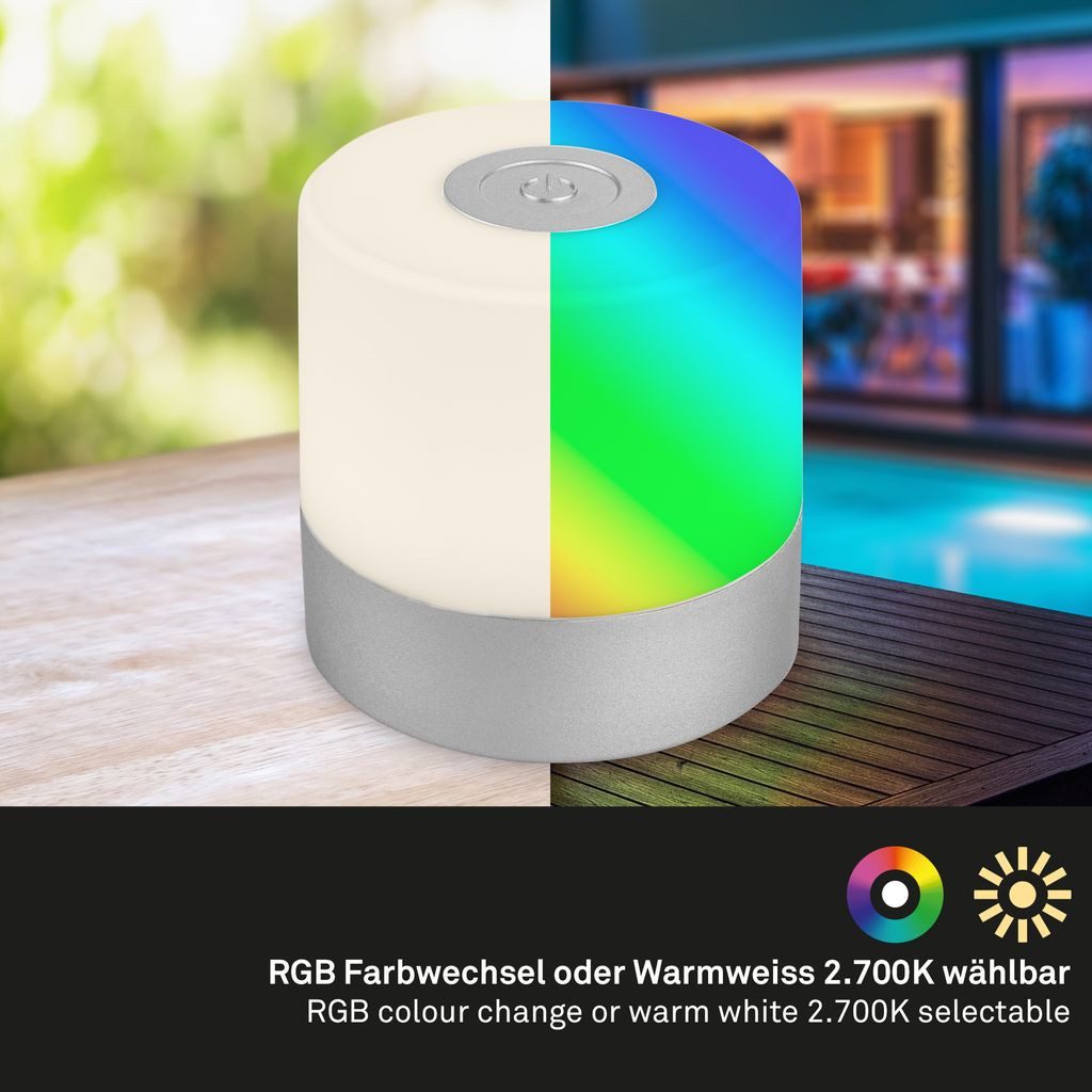 Briloner Leuchten Tischleuchte 7462014, Dimmfunktion, LED fest integriert, 2700K - Extra-Warmweiß, USB-C, Leuchtdauer 15h, 2700 K, schwarz, IP44, 7 cm