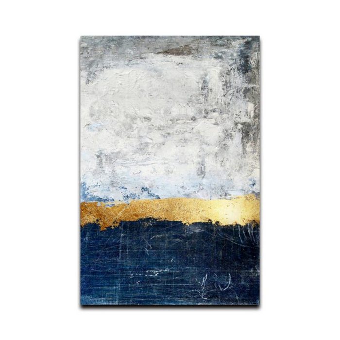 TPFLiving Kunstdruck (OHNE RAHMEN) Poster - Leinwand - Wandbild Abstraktes Farbenspiel - (2 Motive in 17 Größen zur Auswahl) Farben: Blau Gold Weiß - Größe: 50x70cm