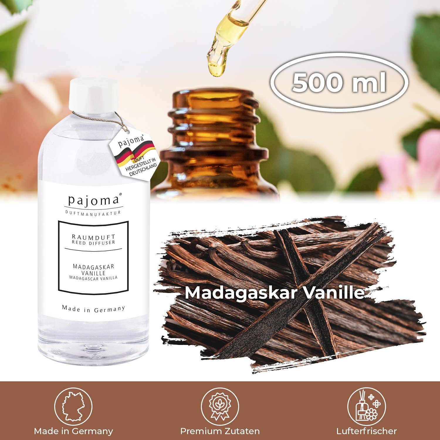 500 Raumduft-Nachfüllflasche Nachfüller ml, pajoma® Madagaskar Vanille, Raumduft-Behälter für
